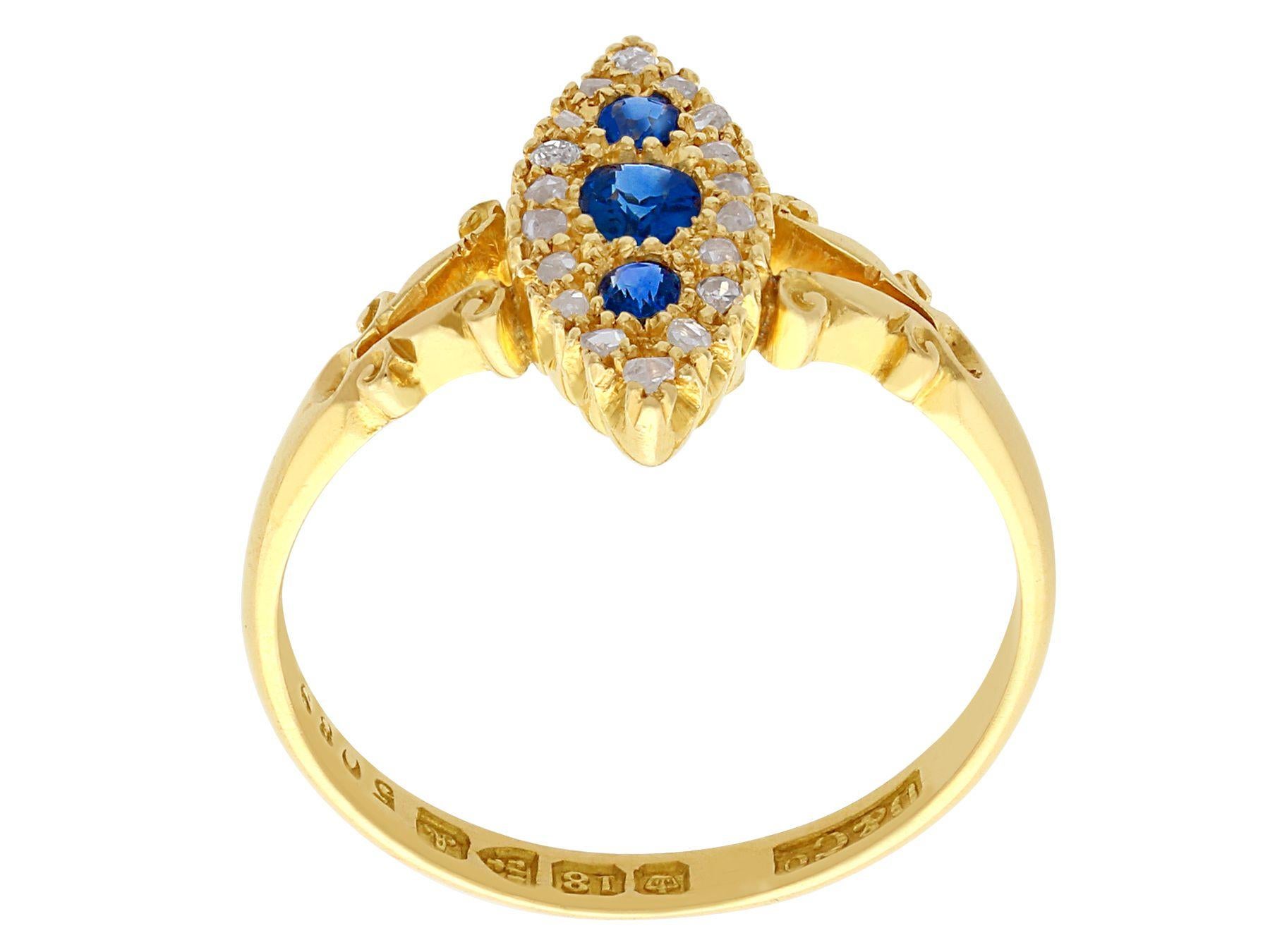 1900s Antique Sapphire and Diamond Yellow Gold Cocktail Ring In Excellent Condition In Jesmond, Newcastle Upon Tyne