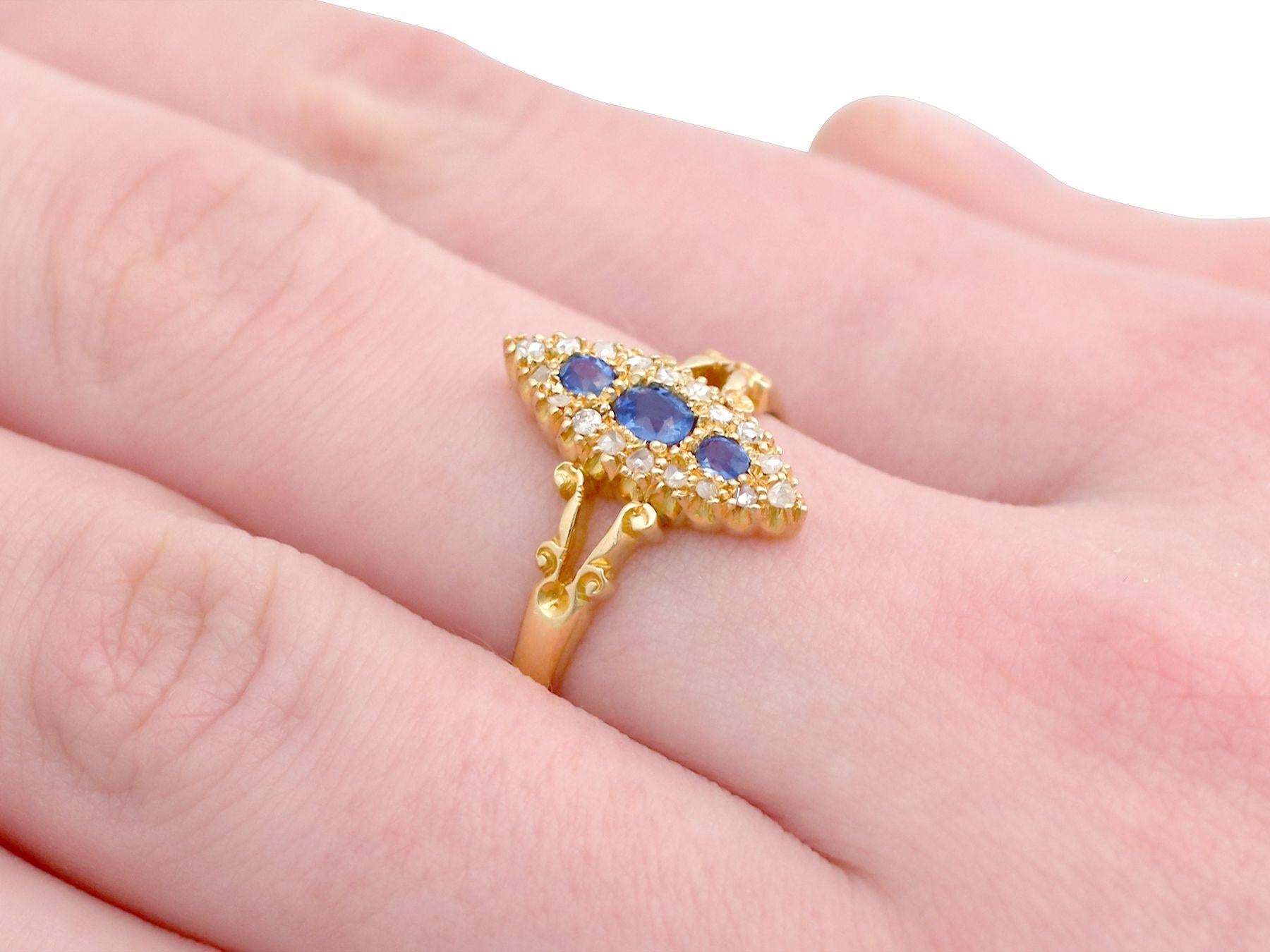 1900s Antique Sapphire and Diamond Yellow Gold Cocktail Ring 1