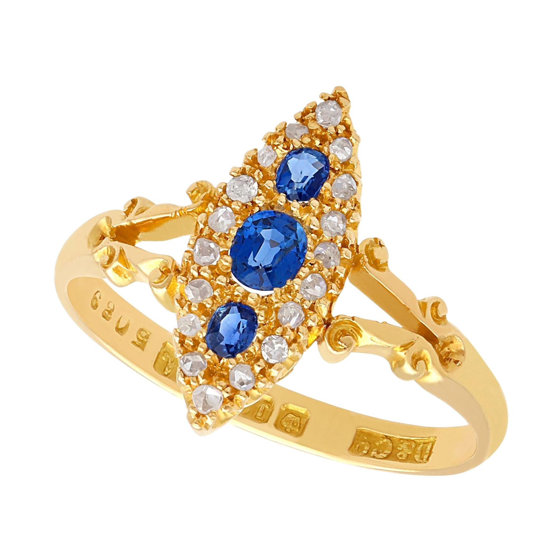 1900s Antique Sapphire and Diamond Yellow Gold Cocktail Ring