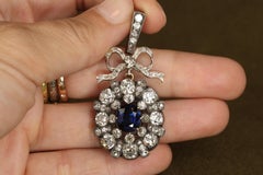 1900s Antique Sapphire and Old Cut Diamond Victorian Pendant