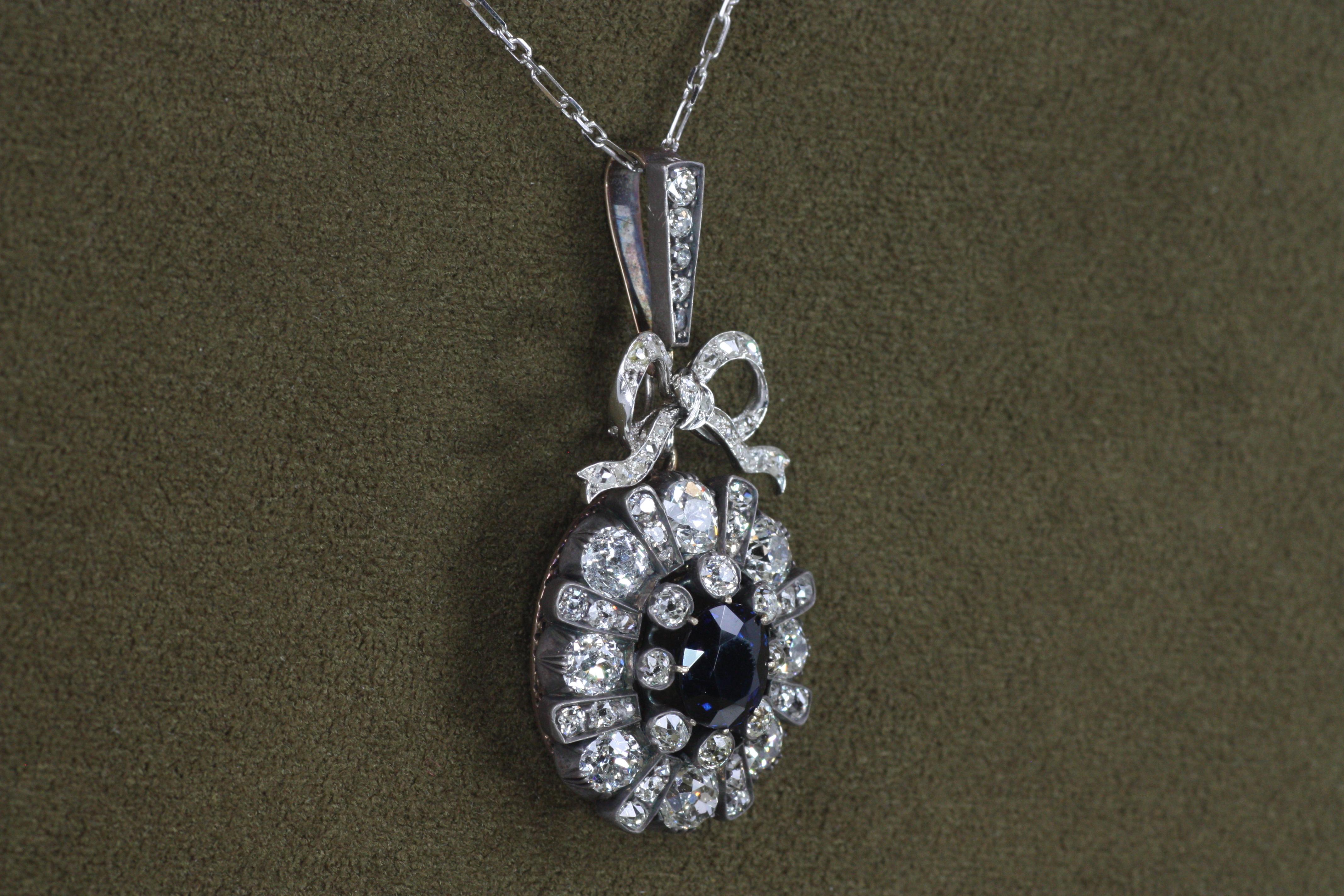 1900er Jahre Antiker Saphir und Altschliff Diamant Viktorianischer Anhänger im Zustand „Gut“ im Angebot in Santa Monica, CA