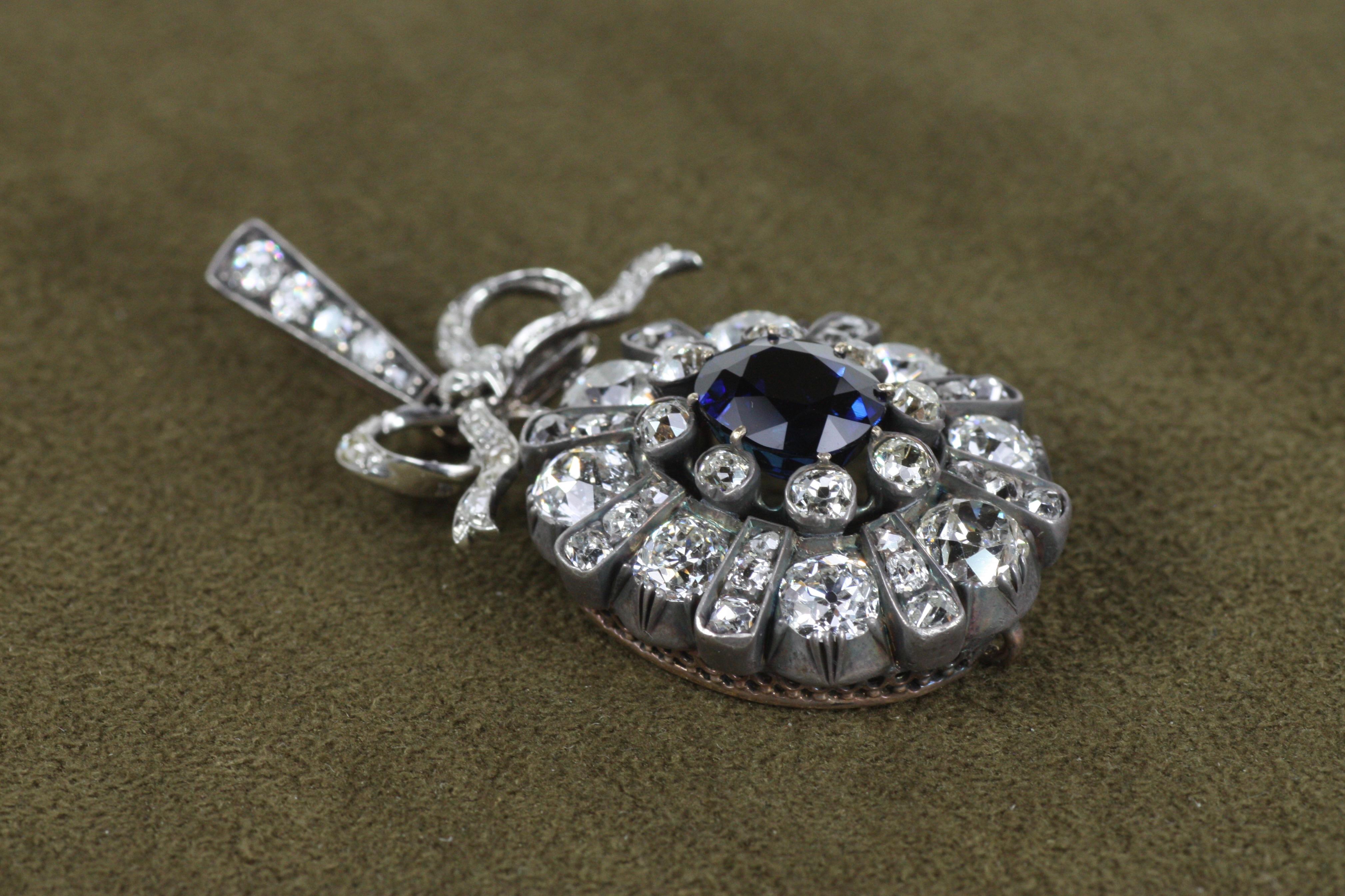 1900er Jahre Antiker Saphir und Altschliff Diamant Viktorianischer Anhänger Damen im Angebot