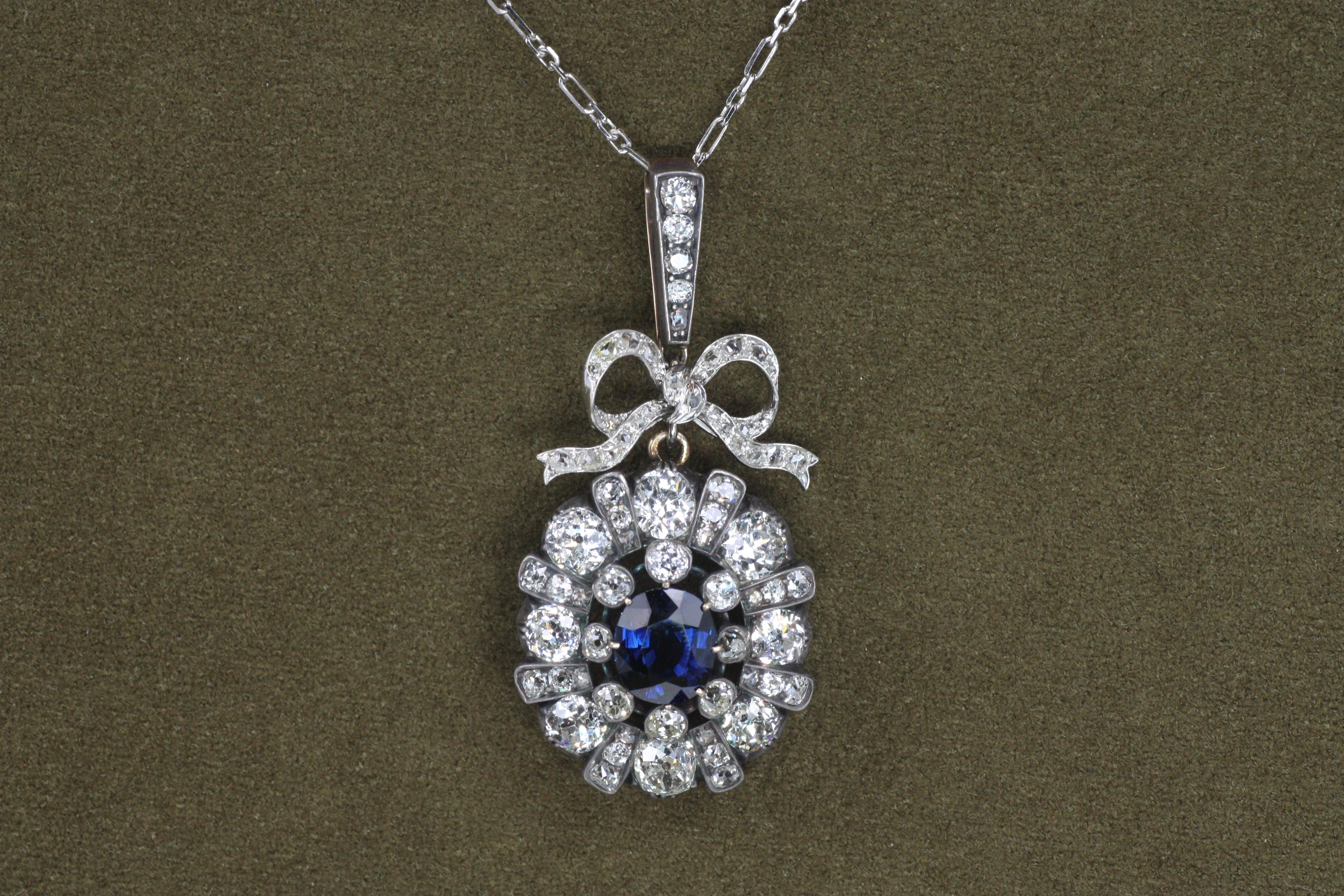 1900er Jahre Antiker Saphir und Altschliff Diamant Viktorianischer Anhänger im Angebot 1