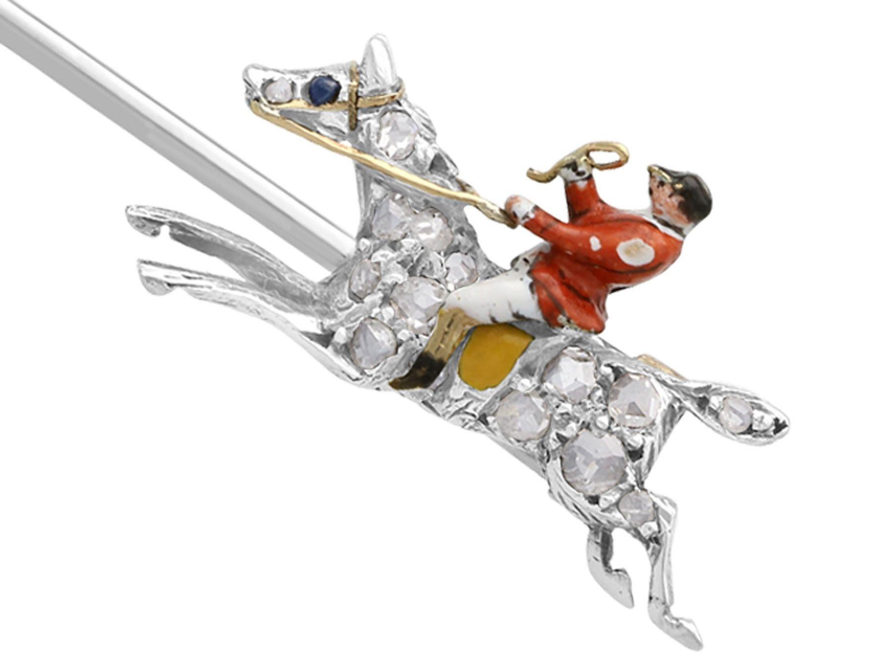 Round Cut Antique Sapphire Ruby Diamond and Gold 'Fox Hunting' Brooch For Sale