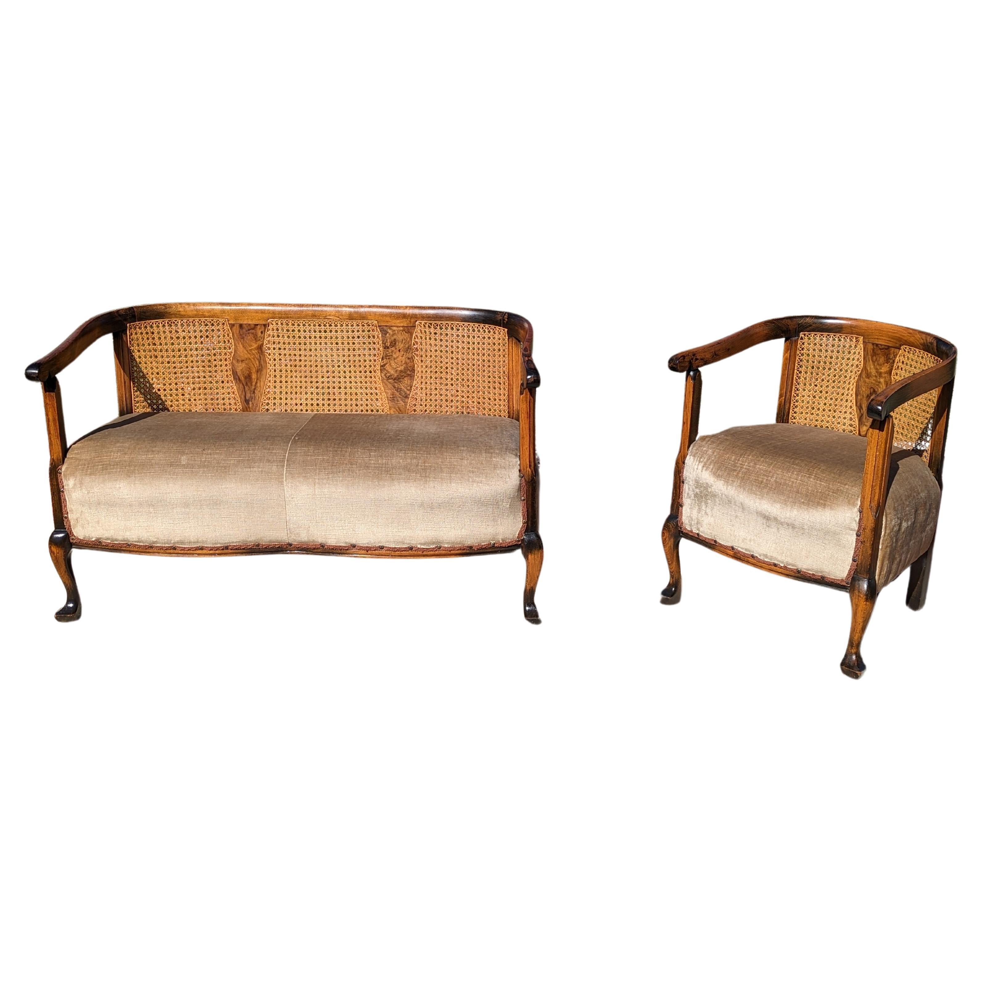 1900s Antique Settee and Matching Chair For Sale