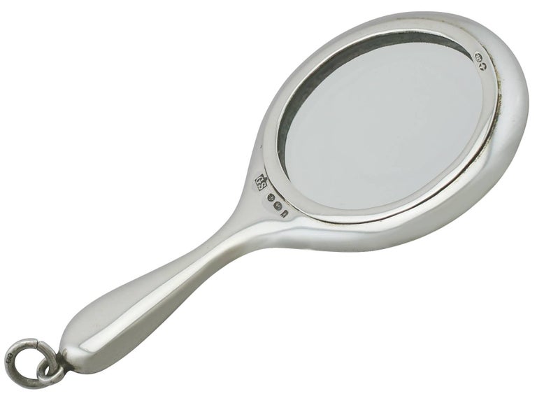 1900s Antique Sterling Silver and Enamel Miniature Hand Mirror For Sale at 1stdibs