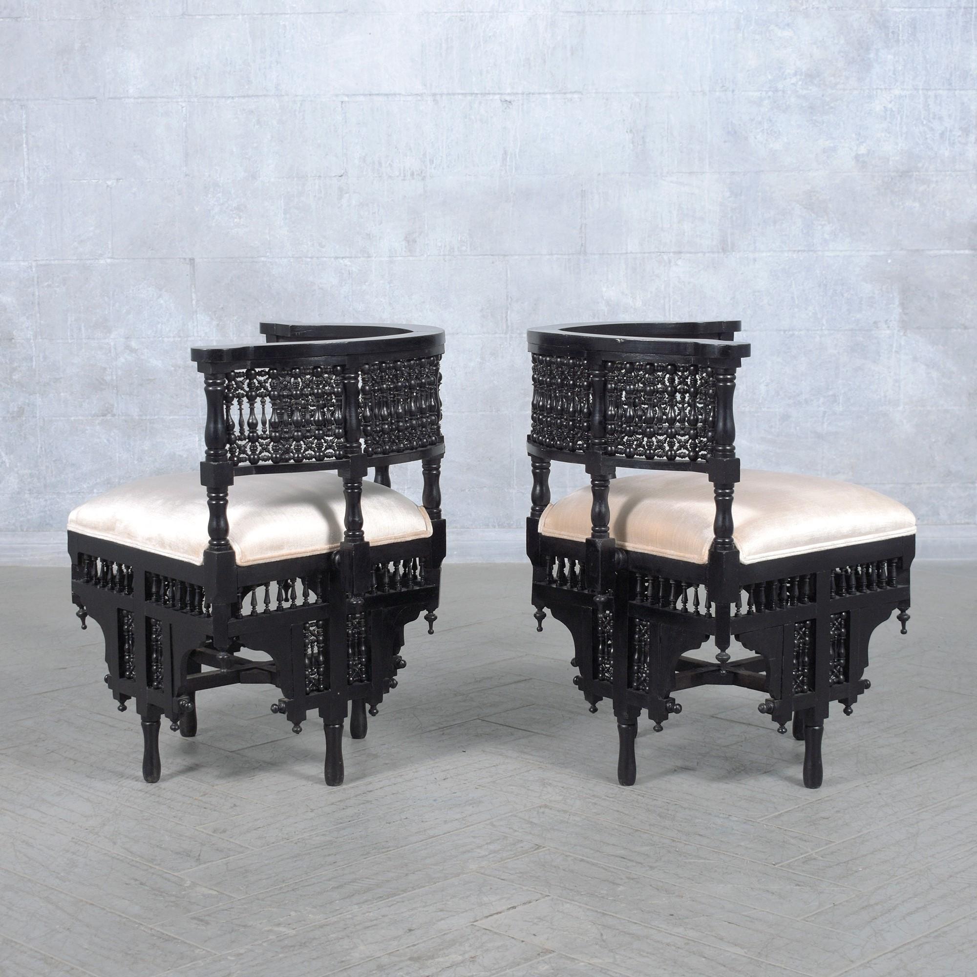 Early 20th Century 1900s Antique Syrian Corner Armchairs: Timeless Elegance & Craftsmanship For Sale