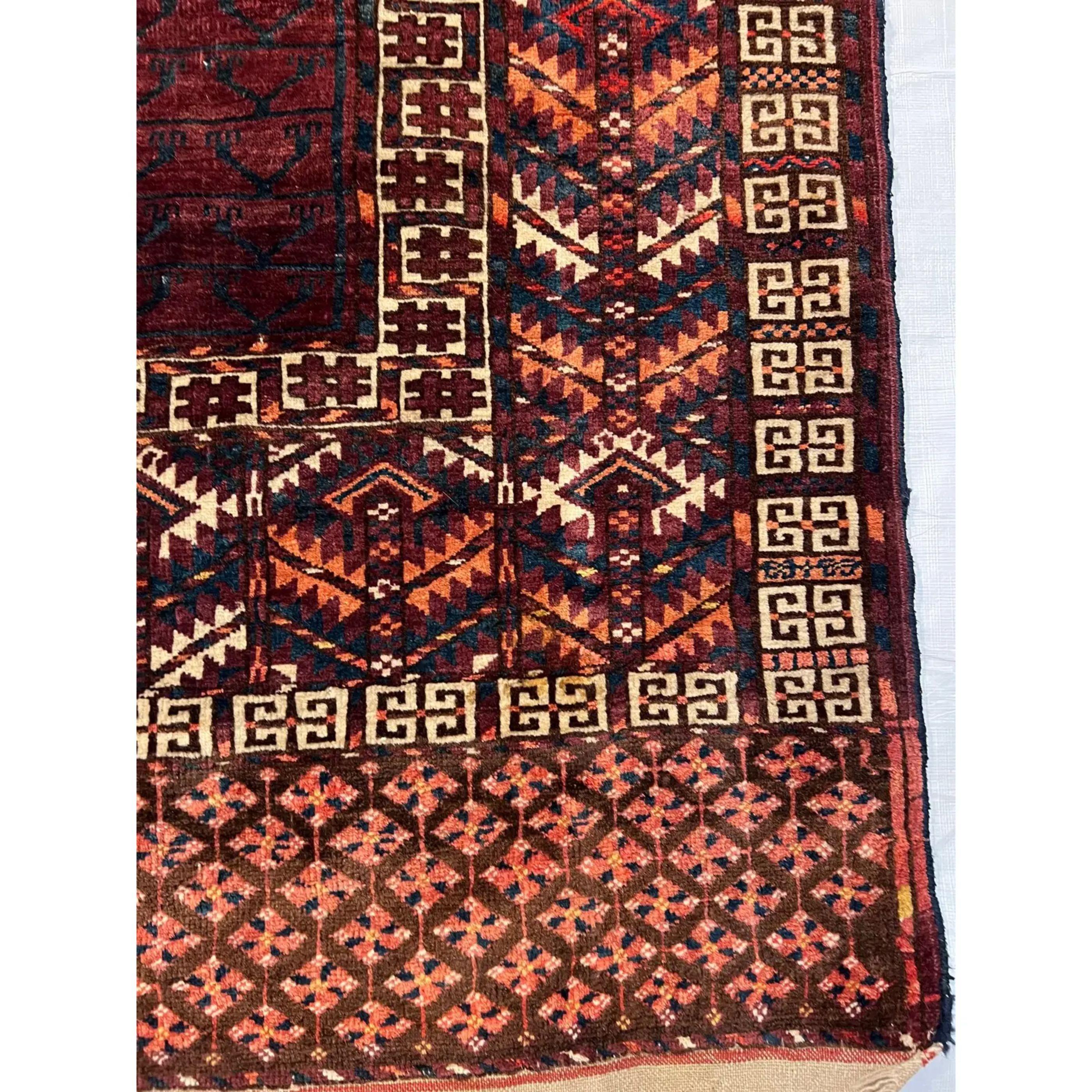 1900s Antique Turkeman Rug, handmade and hand-knotted