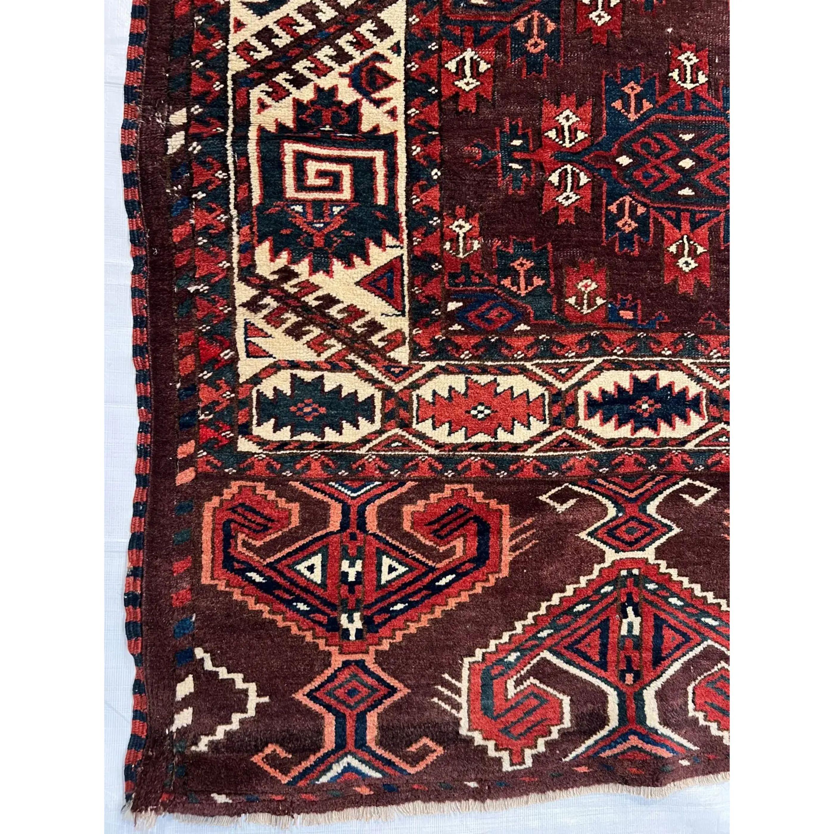 Tapis ancien Turkeman des années 1900, fait et noué à la main, tapis tribal