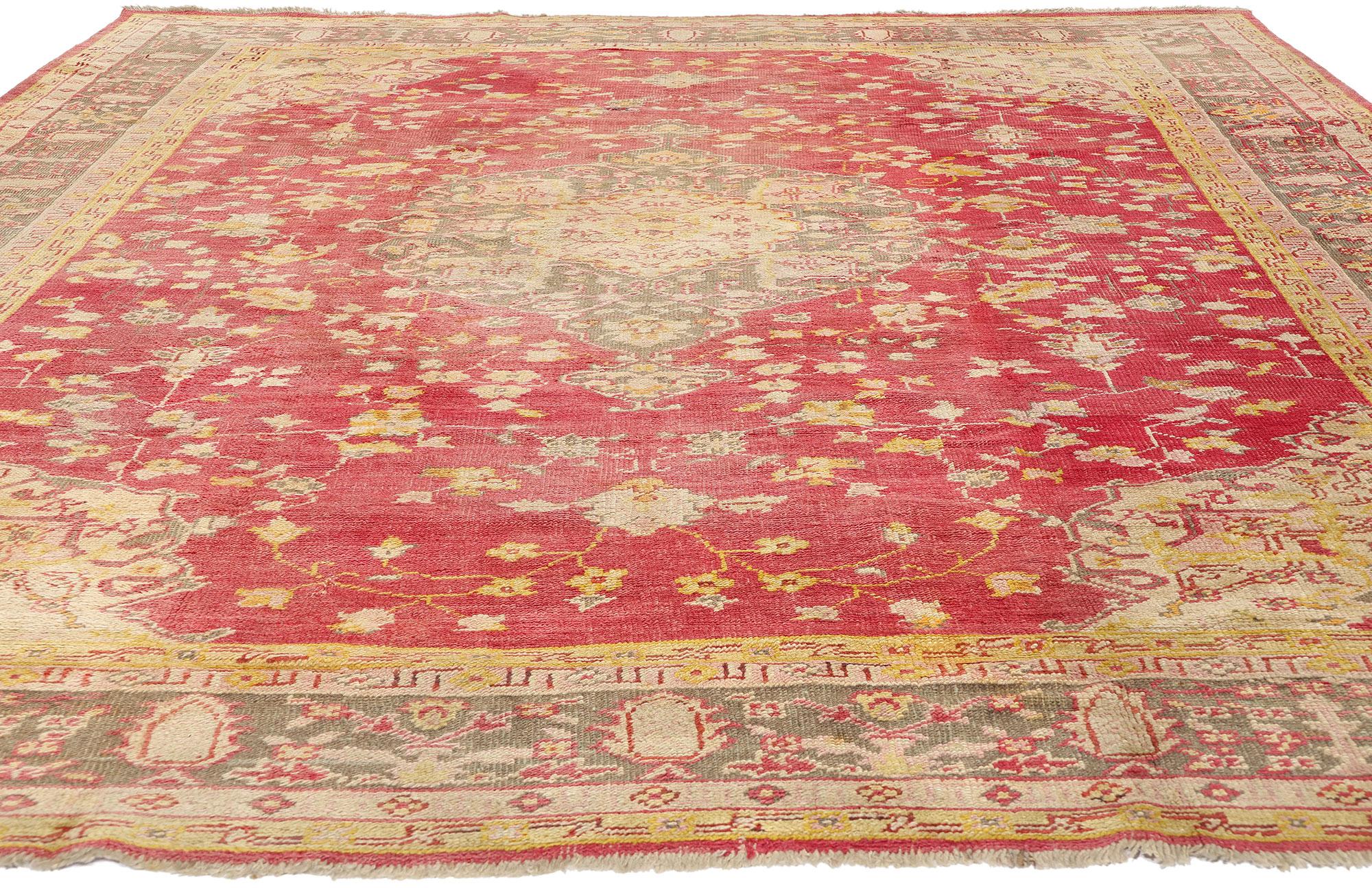 Hand-Knotted 1900's Antique Turkish Oushak Carpet with Modern Style For Sale