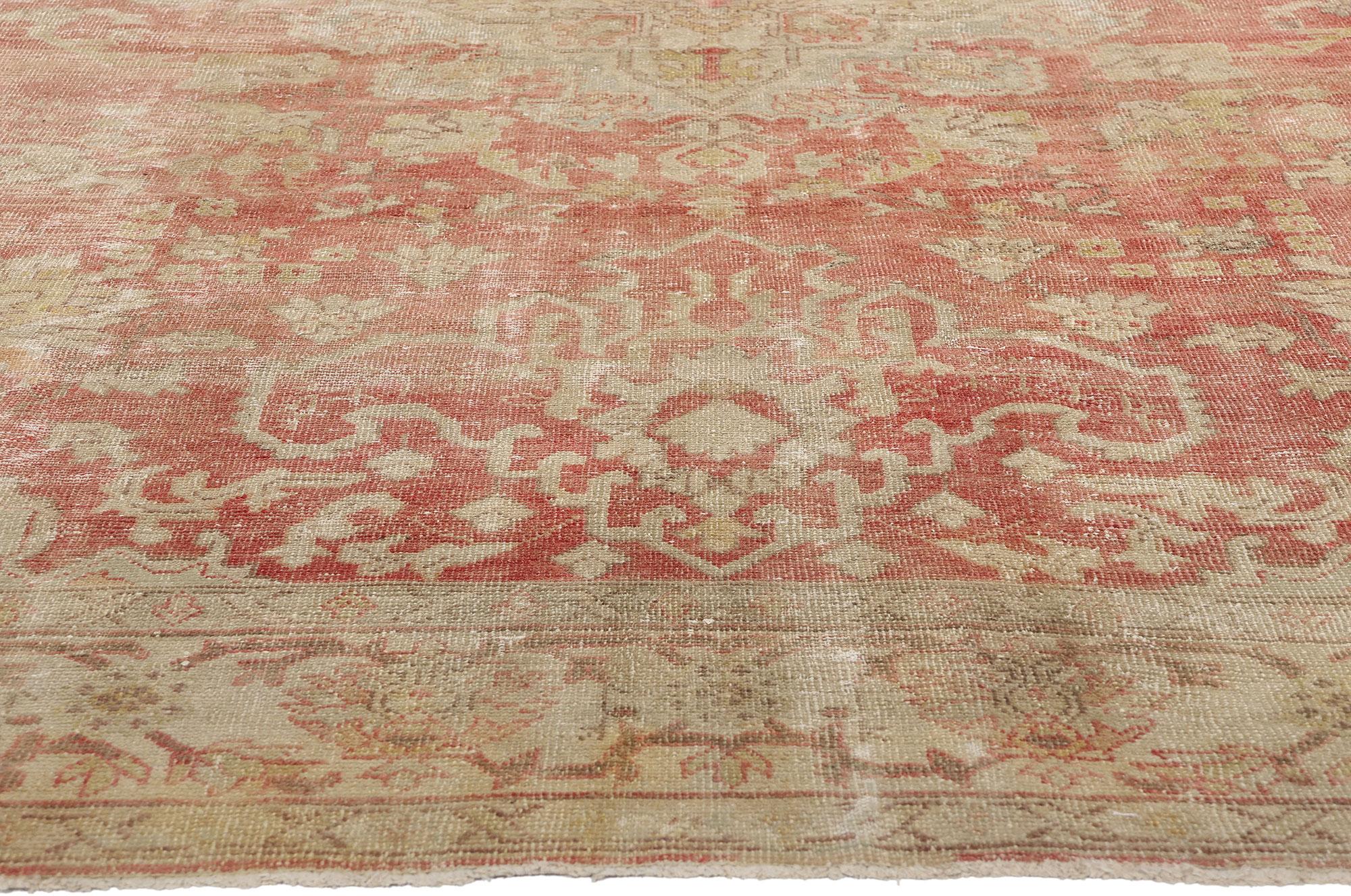 Hand-Knotted 1900's Antique Turkish Oushak Carpet with Modern Style For Sale