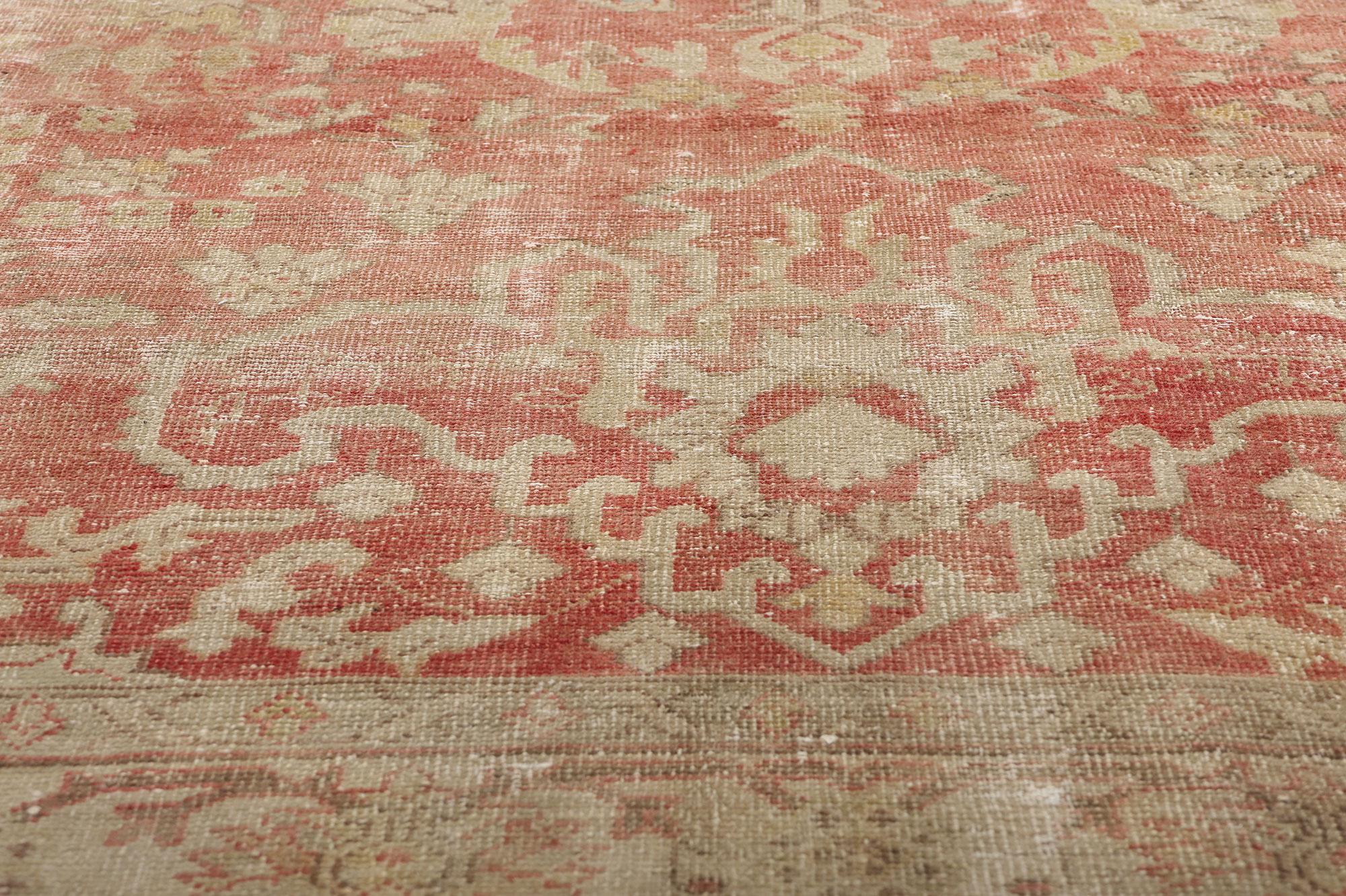 1900's Antique Turkish Oushak Carpet with Modern Style In Distressed Condition For Sale In Dallas, TX