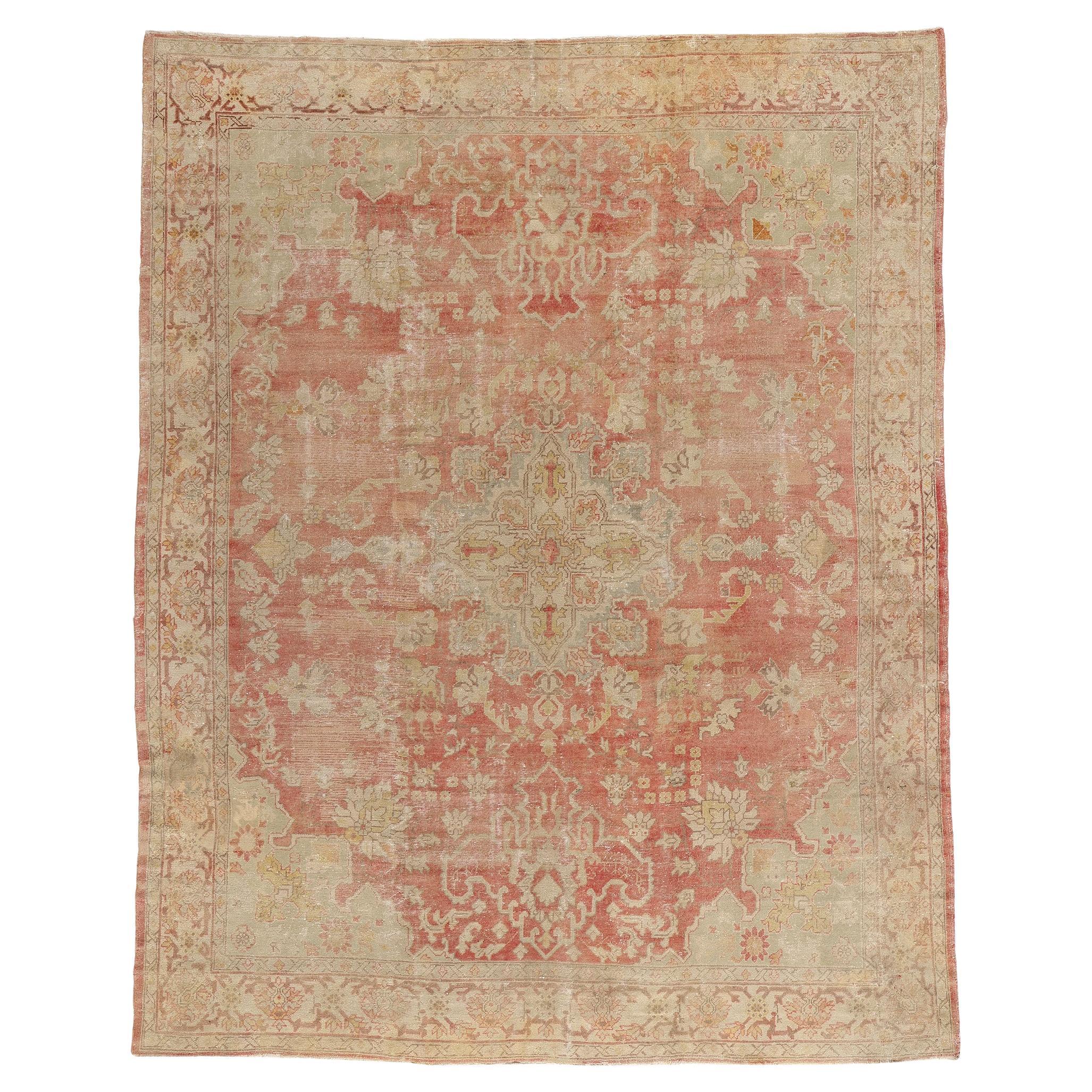 1900's Antique Turkish Oushak Carpet with Modern Style For Sale