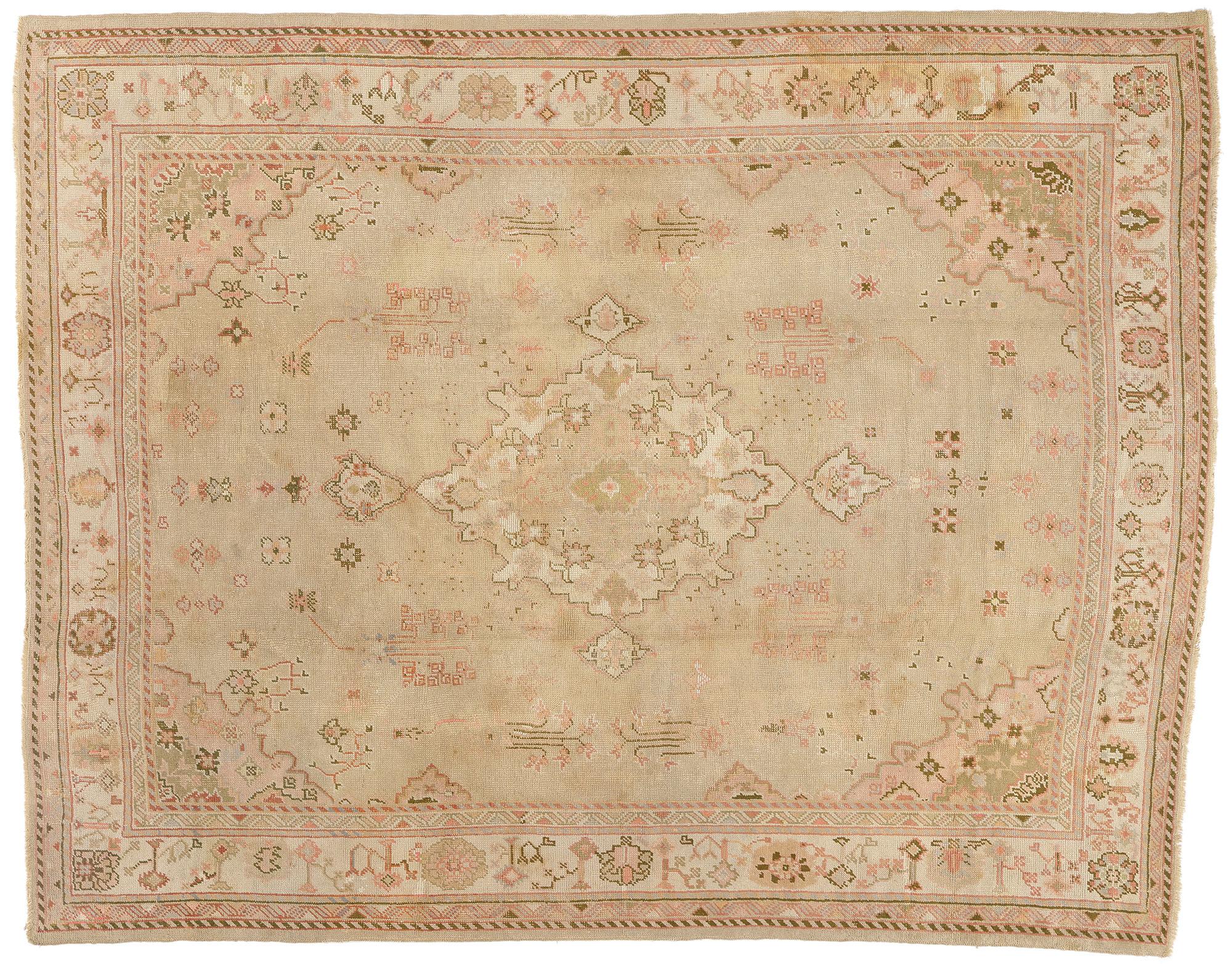 Antiker türkischer Oushak-Teppich von 1900 mit traditionellem Stil im Angebot 3