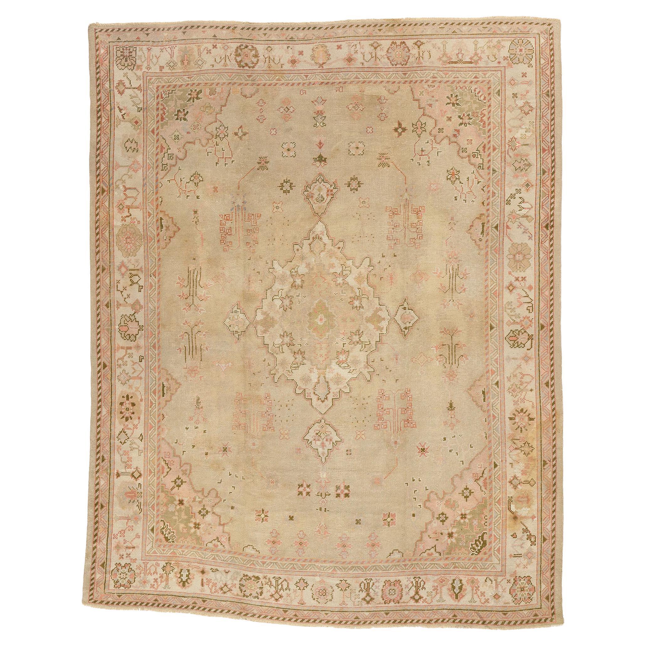 1900's Antique Turkish Oushak Rug with Traditional Style