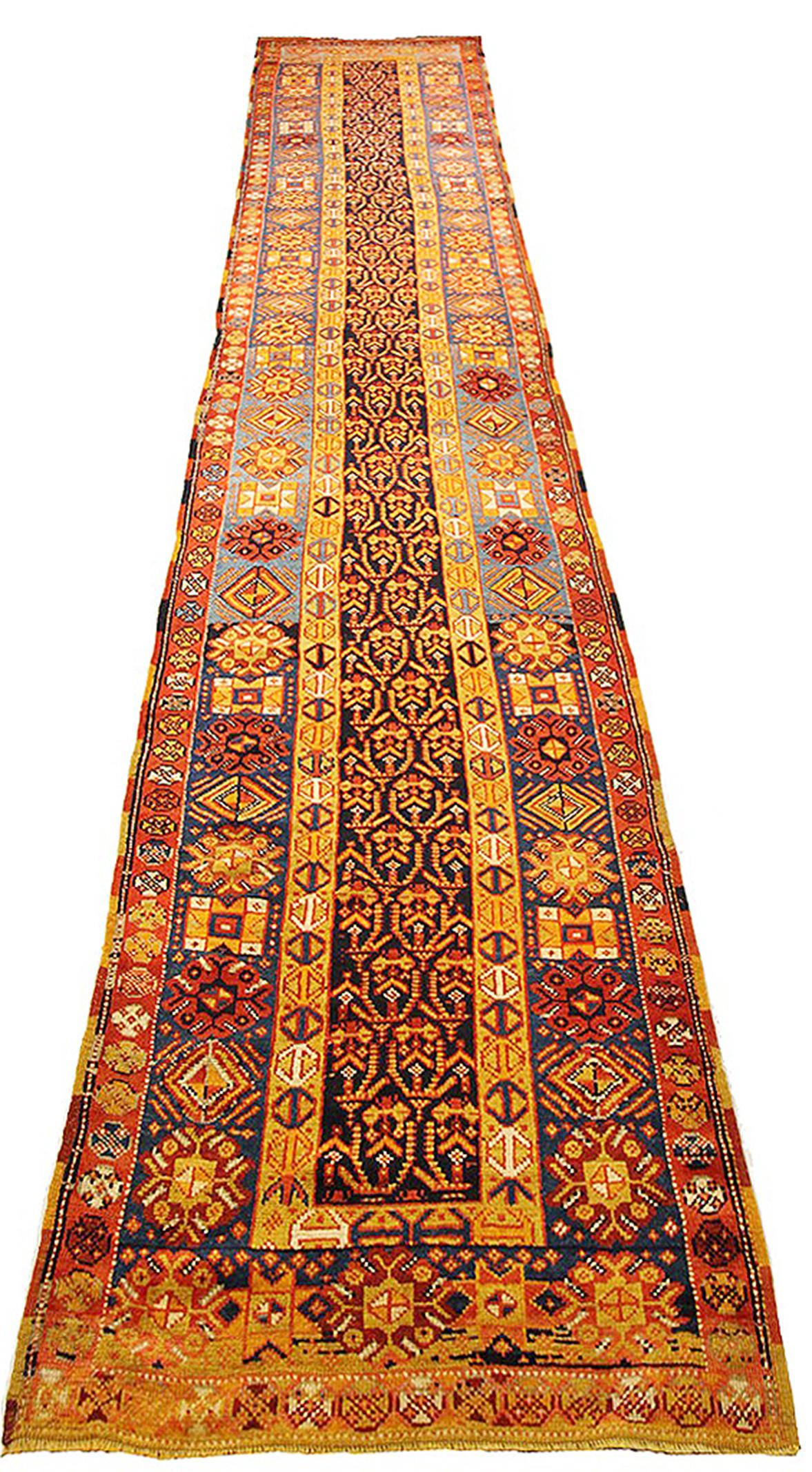 1900s Antique Turkish Oushak Runner Rug with Red and Orange Medallions For Sale 2