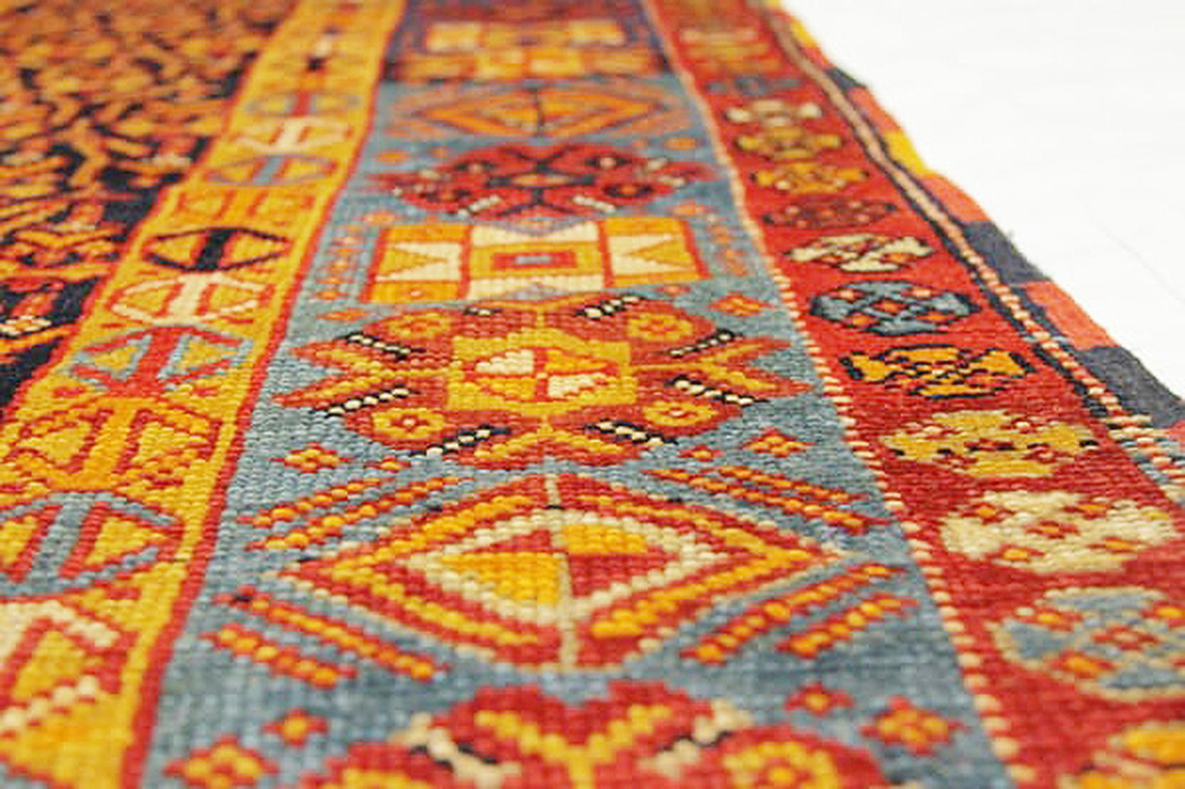 Wool 1900s Antique Turkish Oushak Runner Rug with Red and Orange Medallions For Sale