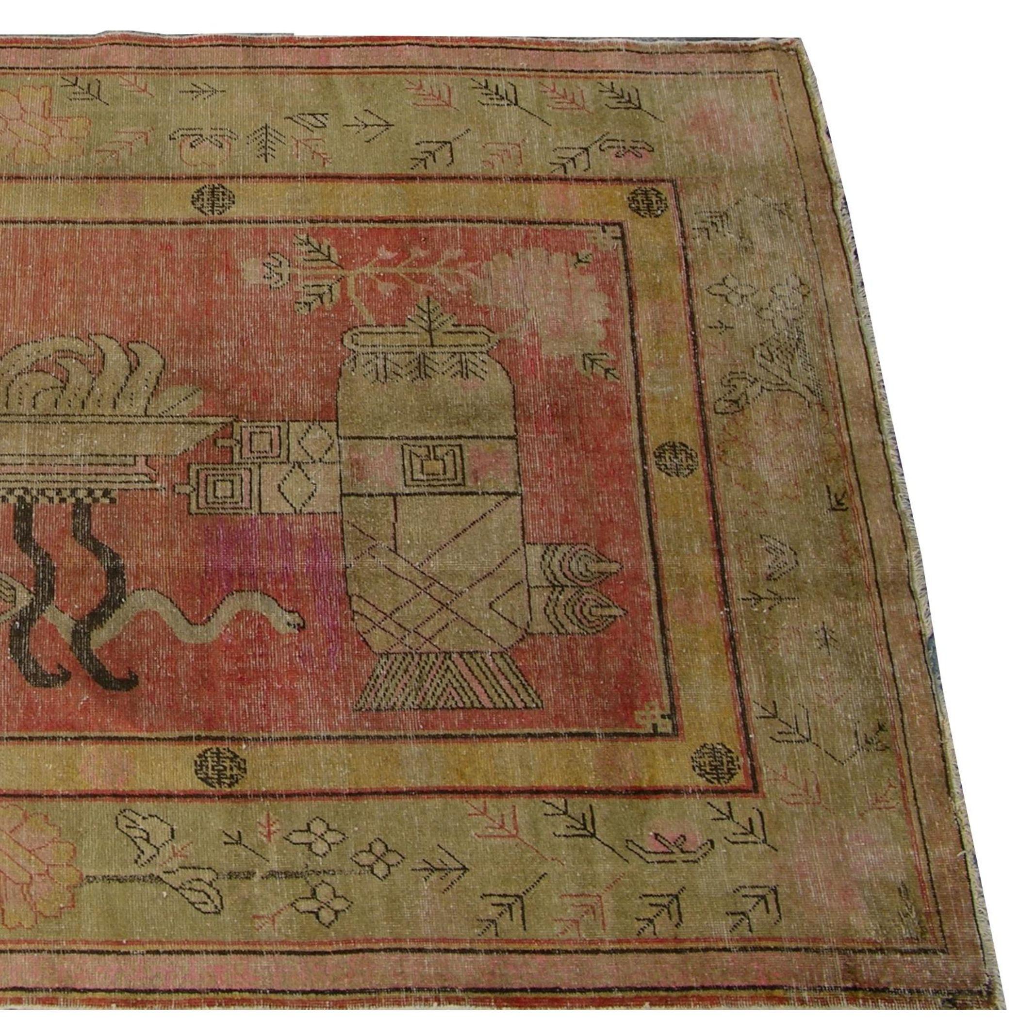 Tapis ancien Uzbek Khotan Samarkand 8'10'' X 5'6'', tribal et traditionnel, antique et vintage, laine sur base de coton