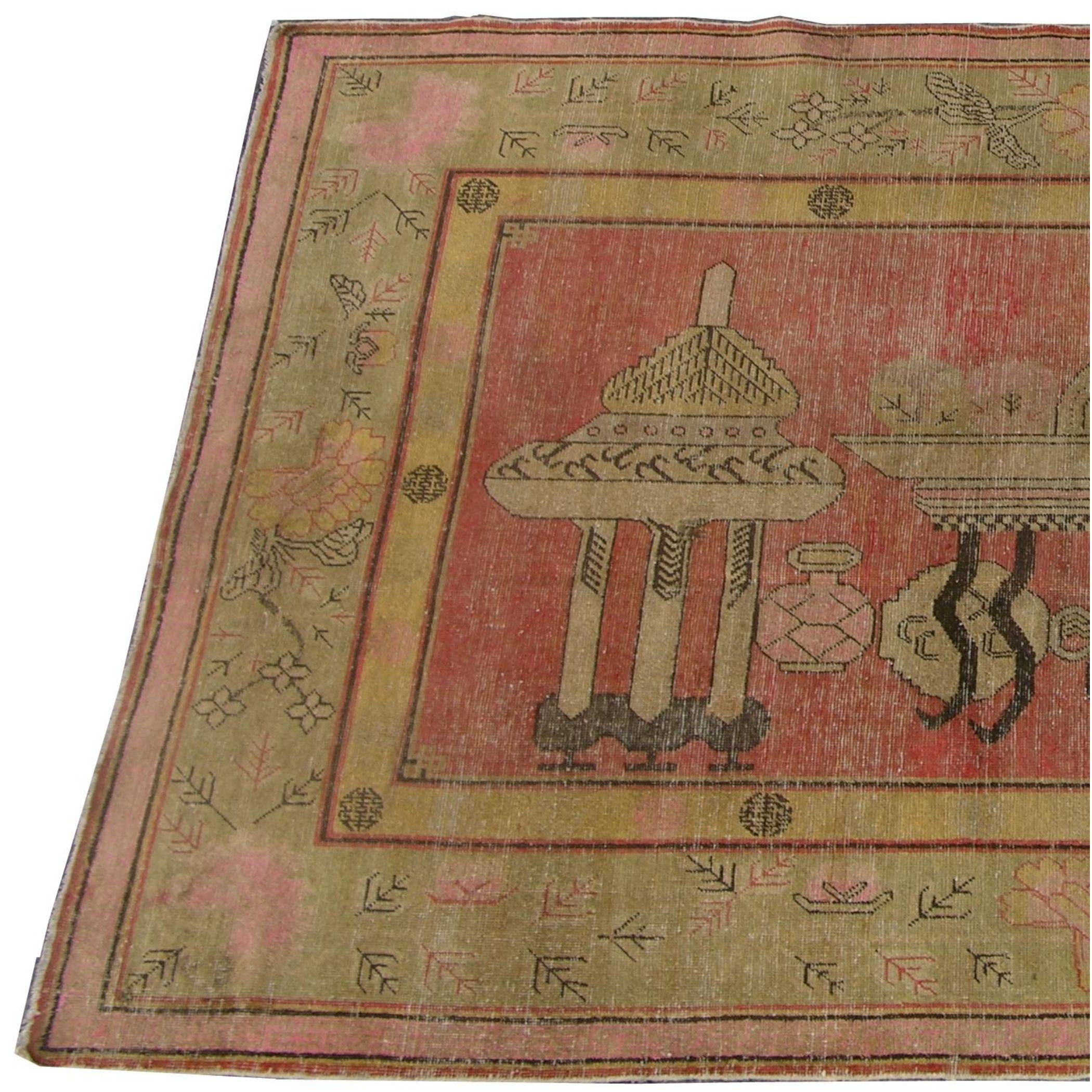 Tribal Ancien tapis Khotan Samarkand ouzbek des années 1900 - 8'10'' X 5'6'' en vente