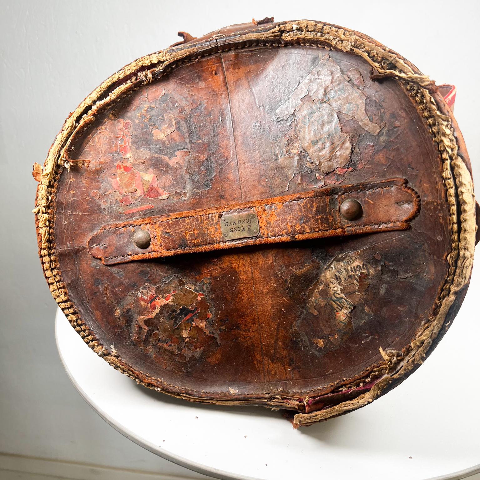 1900s Antique Victorian Leather Hat Box Baggage S Moss Toronto For Sale 1