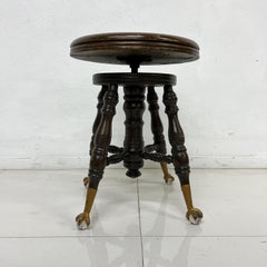 1900s Antique Victorian Piano Stool Charles Parker Brass Glass Eagle Claw Feet