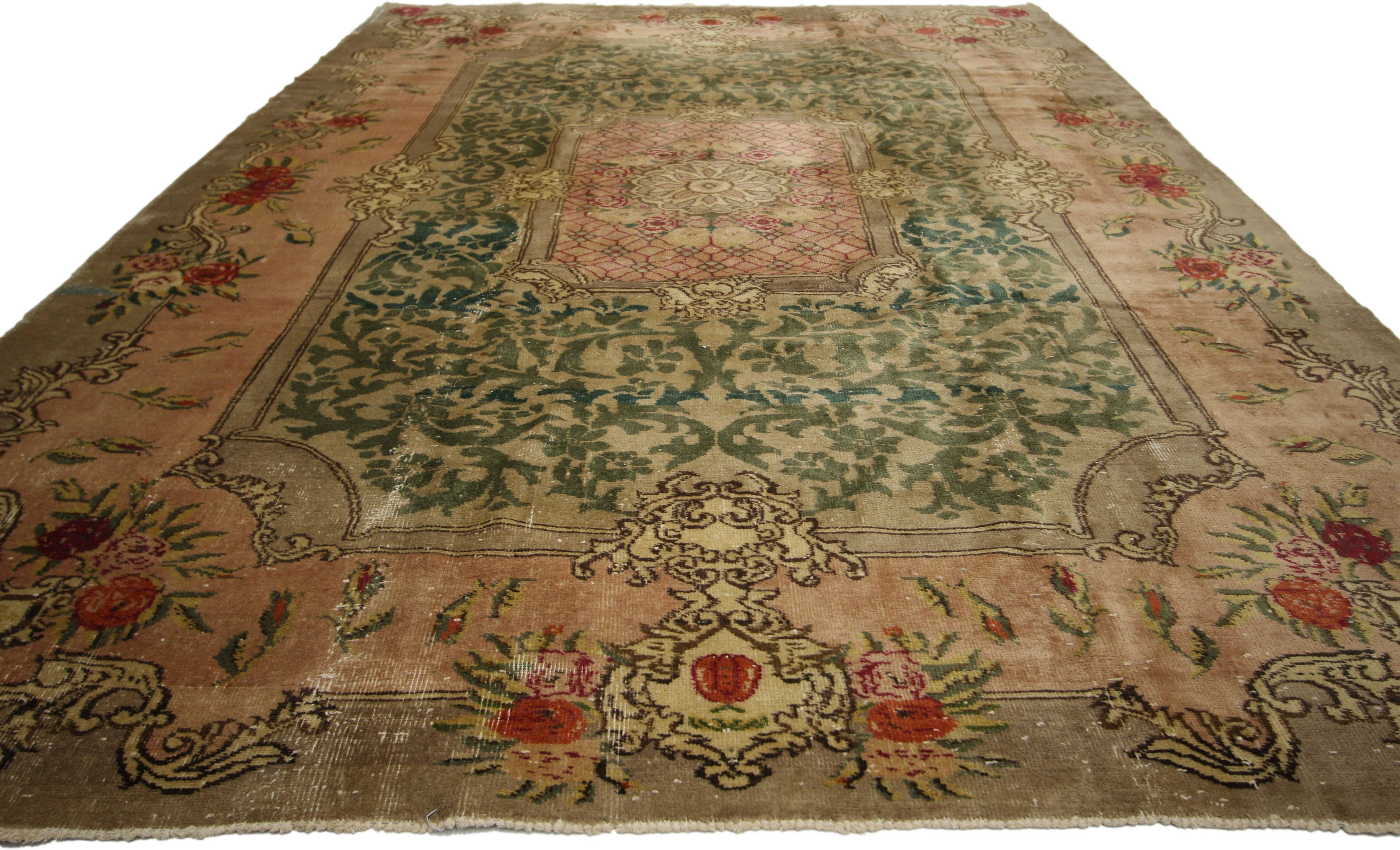 Aubusson 1900's Antique Warm Earth-Tone Turkish Sparta Carpet For Sale