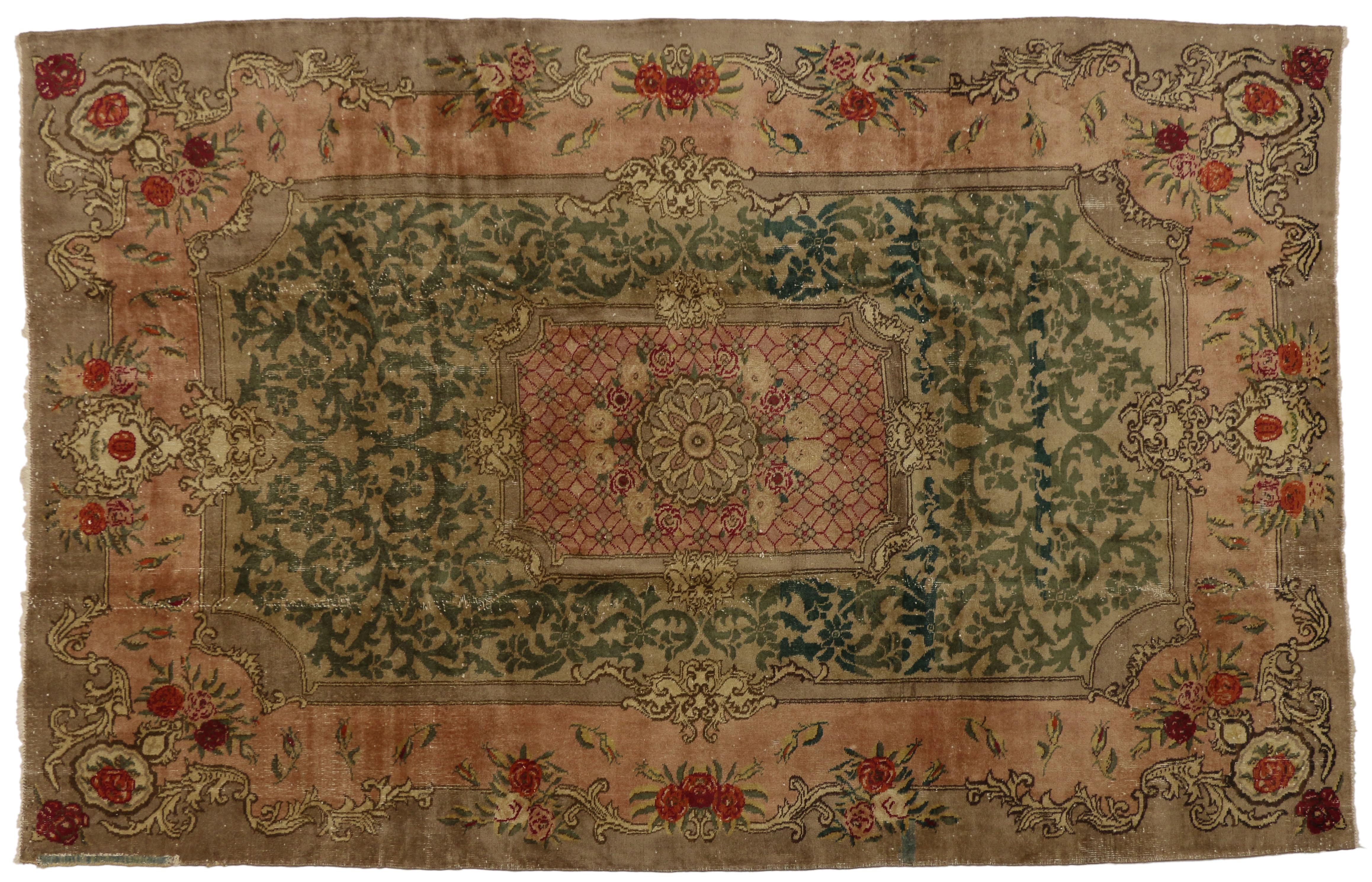 Wool 1900's Antique Warm Earth-Tone Turkish Sparta Carpet For Sale