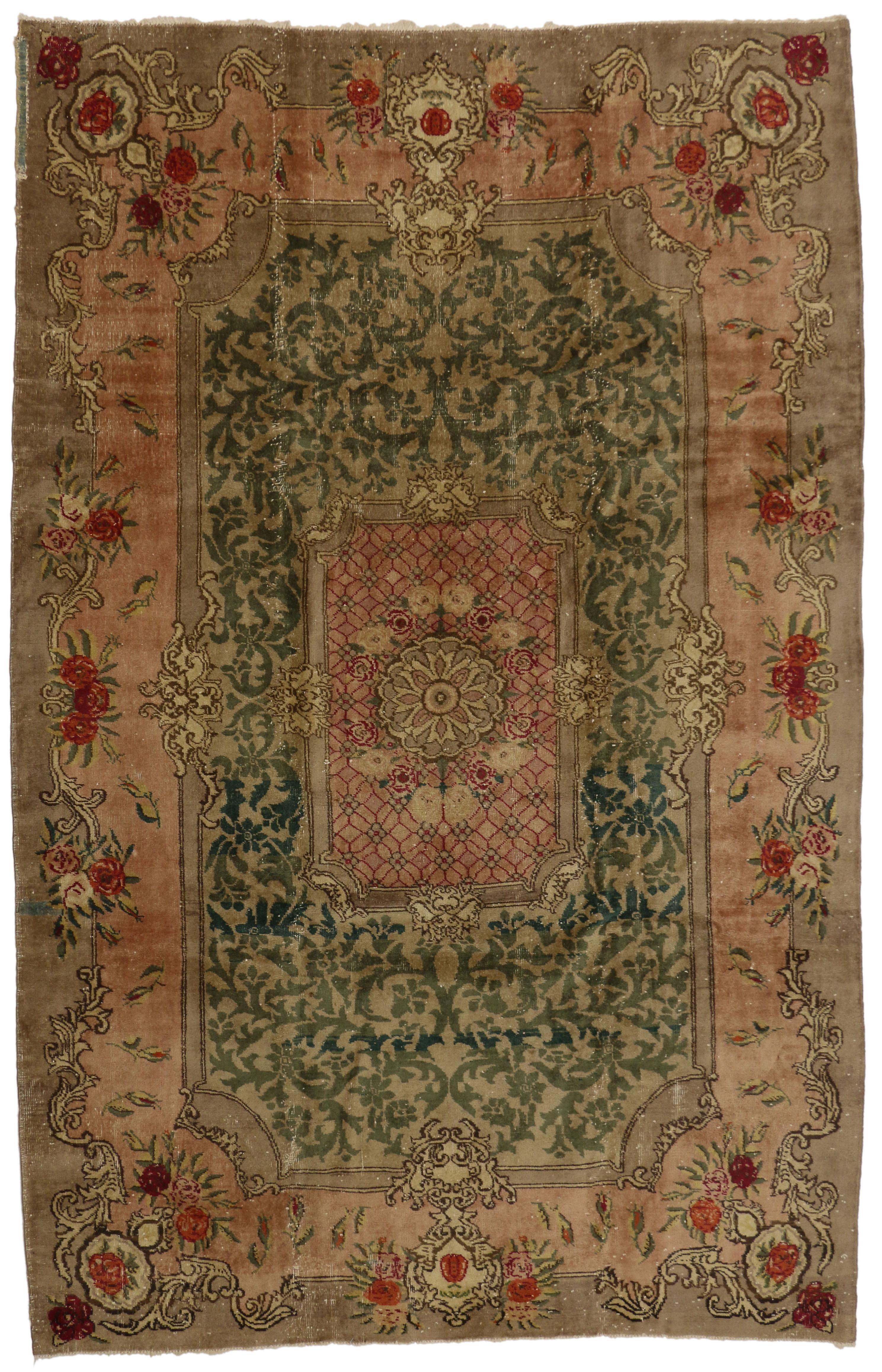 1900's Antique Warm Earth-Tone Turkish Sparta Carpet