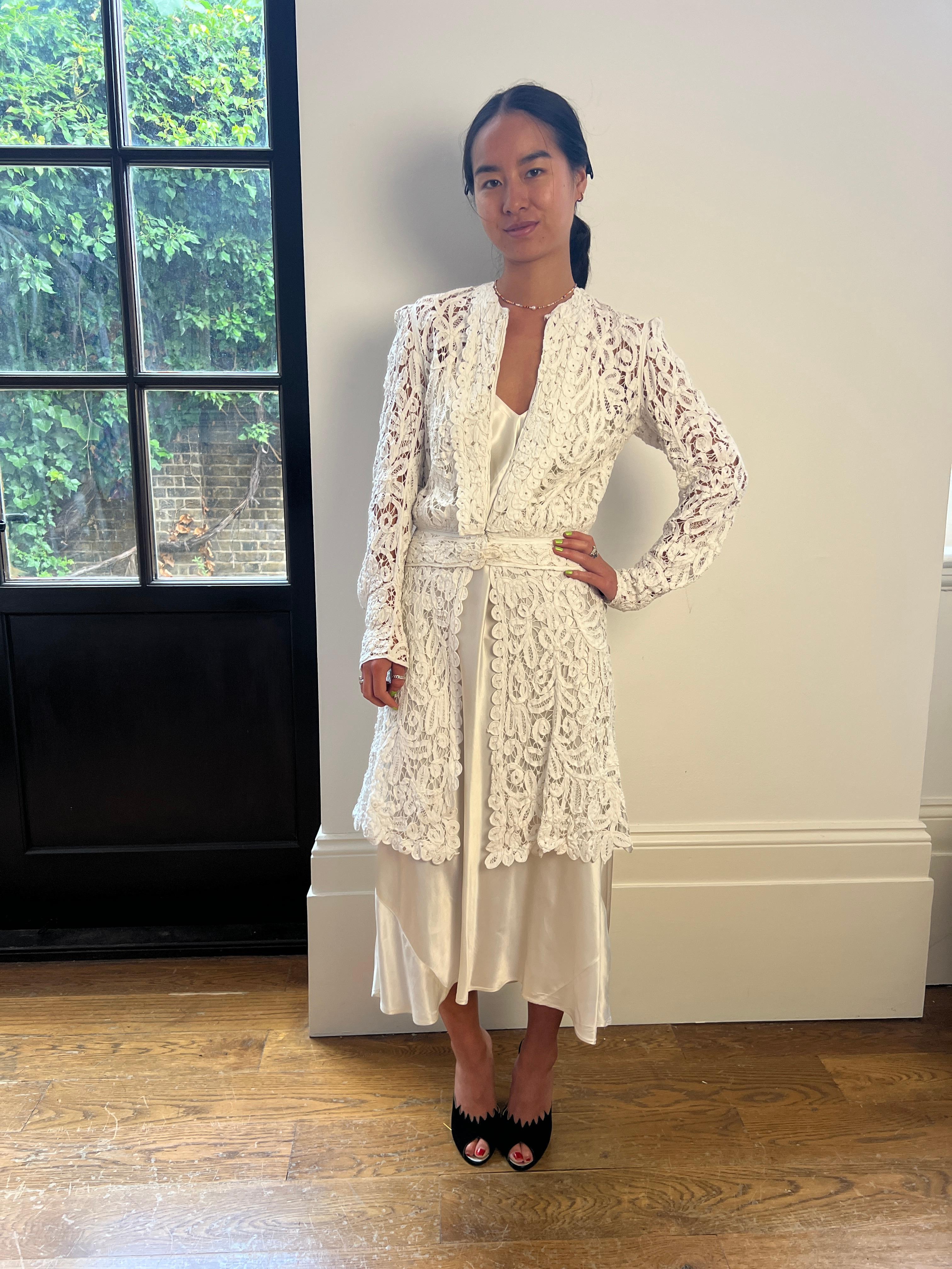 1900s Antique White Battenburg Tape Lace Bridal Dress Jacket For Sale 1