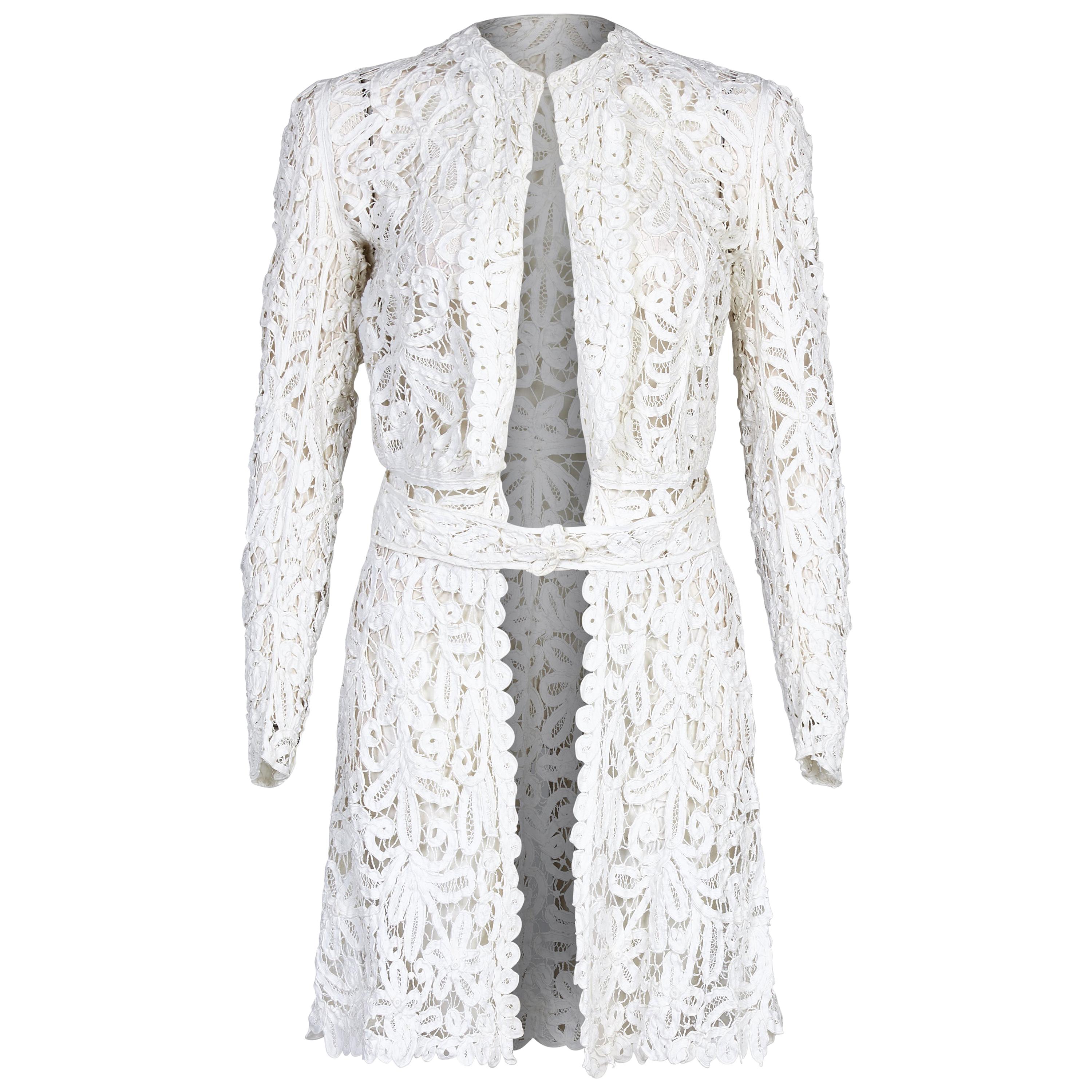 1900s Antique White Battenburg Tape Lace Bridal Dress Jacket For Sale