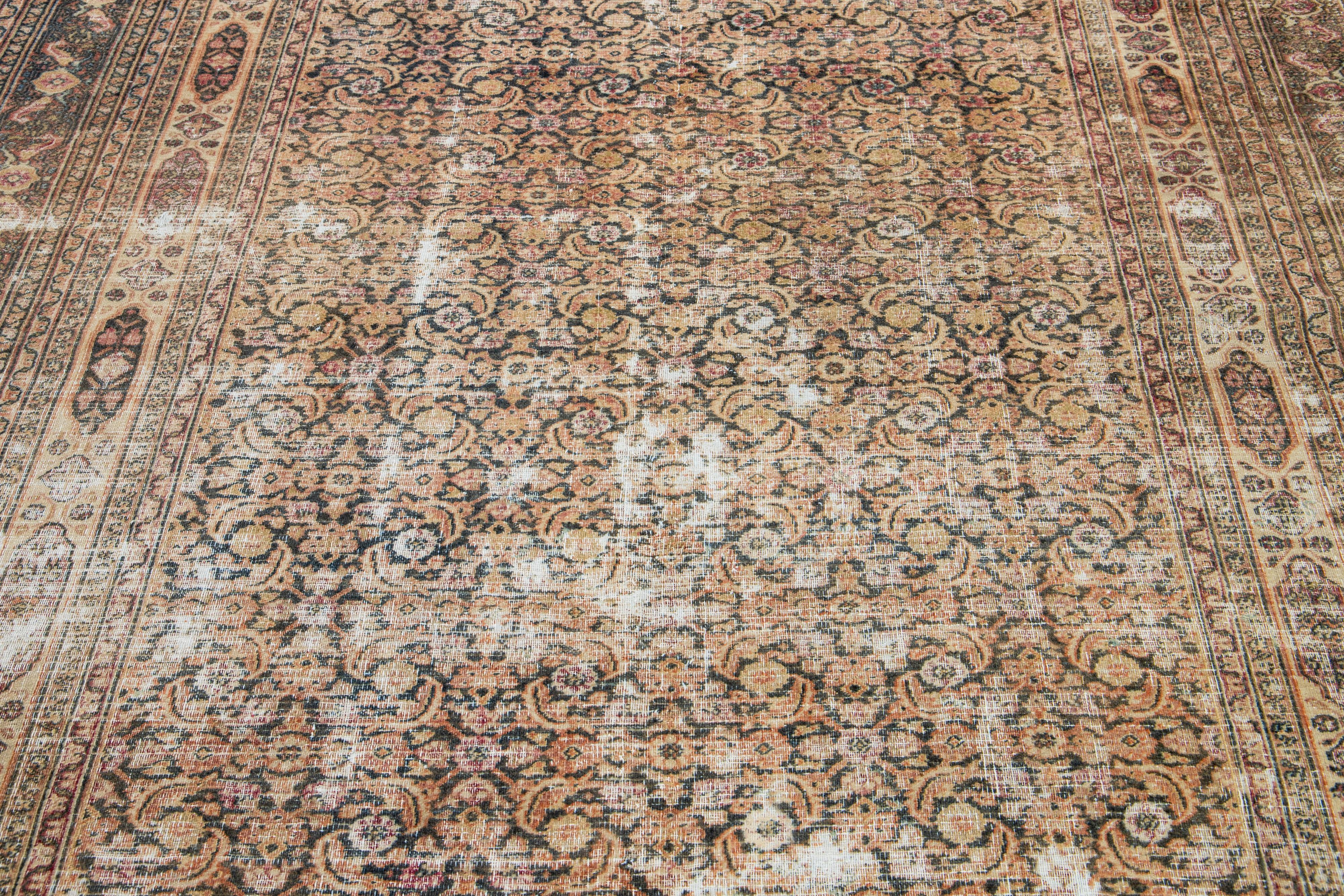  1900s Antique Wool Rug Persian Tabriz In Rust With Floral Pattern  For Sale 1