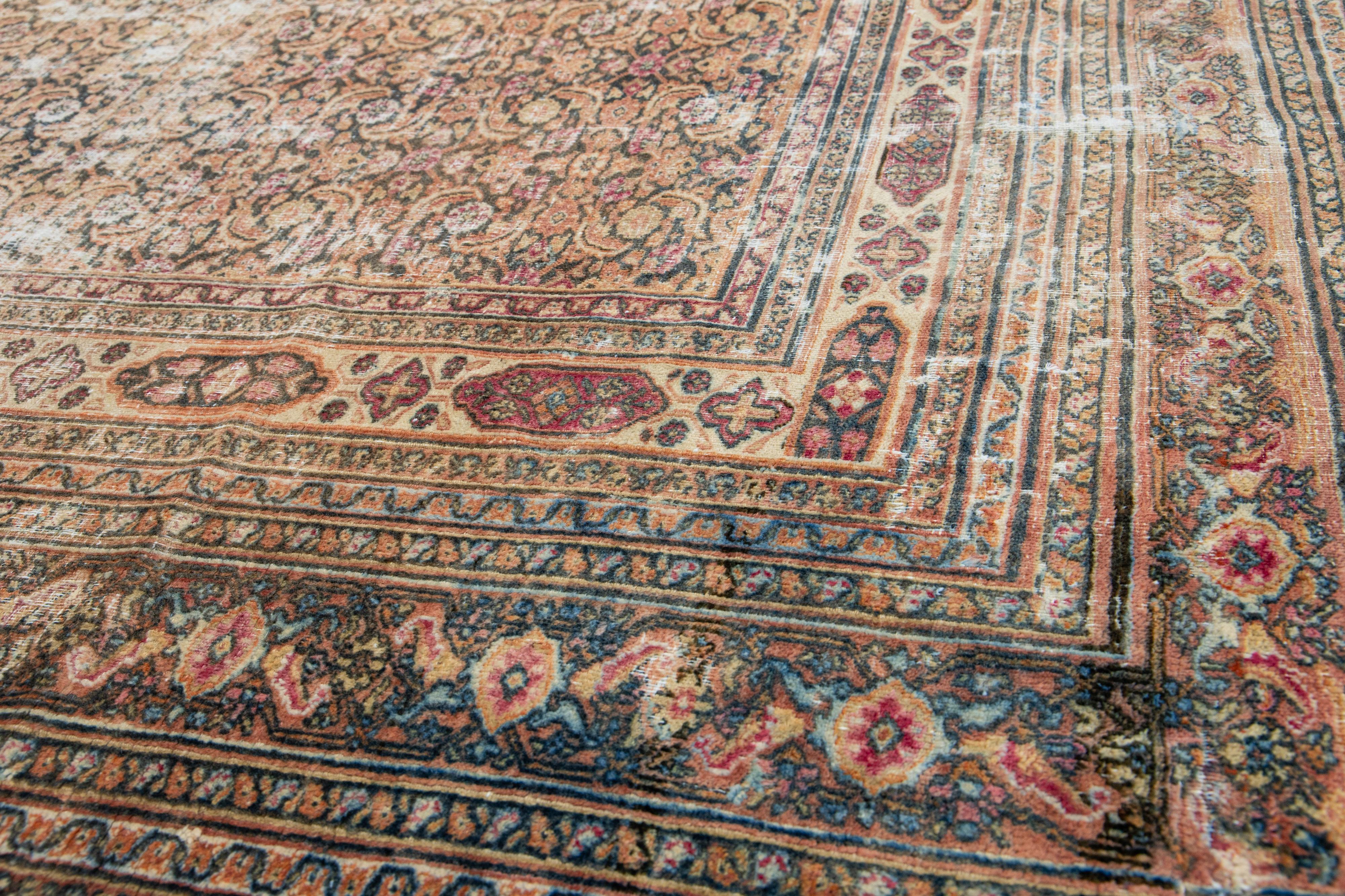  1900s Antique Wool Rug Persian Tabriz In Rust With Floral Pattern  For Sale 4