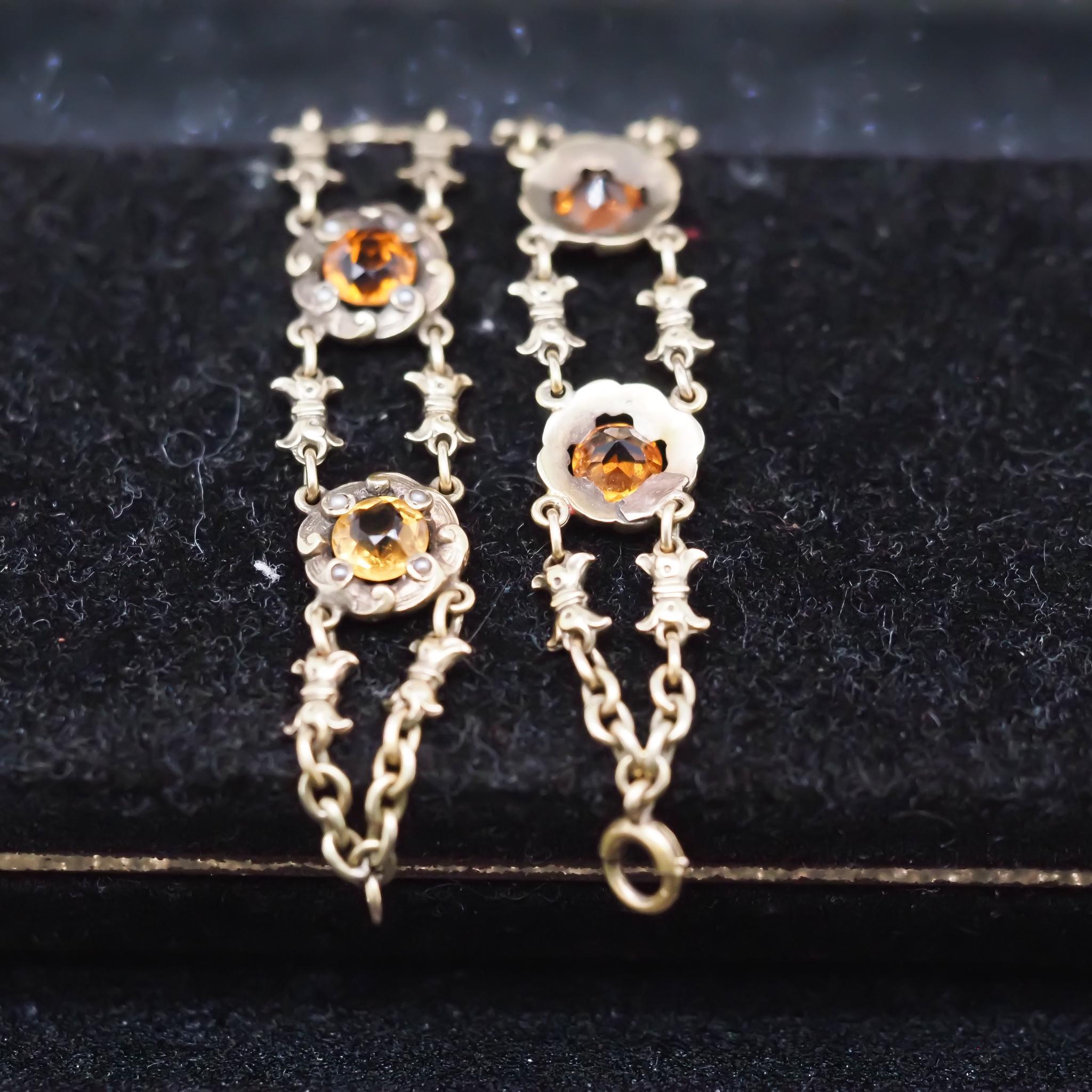 Bracelet Art nouveau des années 1900 en or jaune 14 carats et citrine Bon état - En vente à Hicksville, NY
