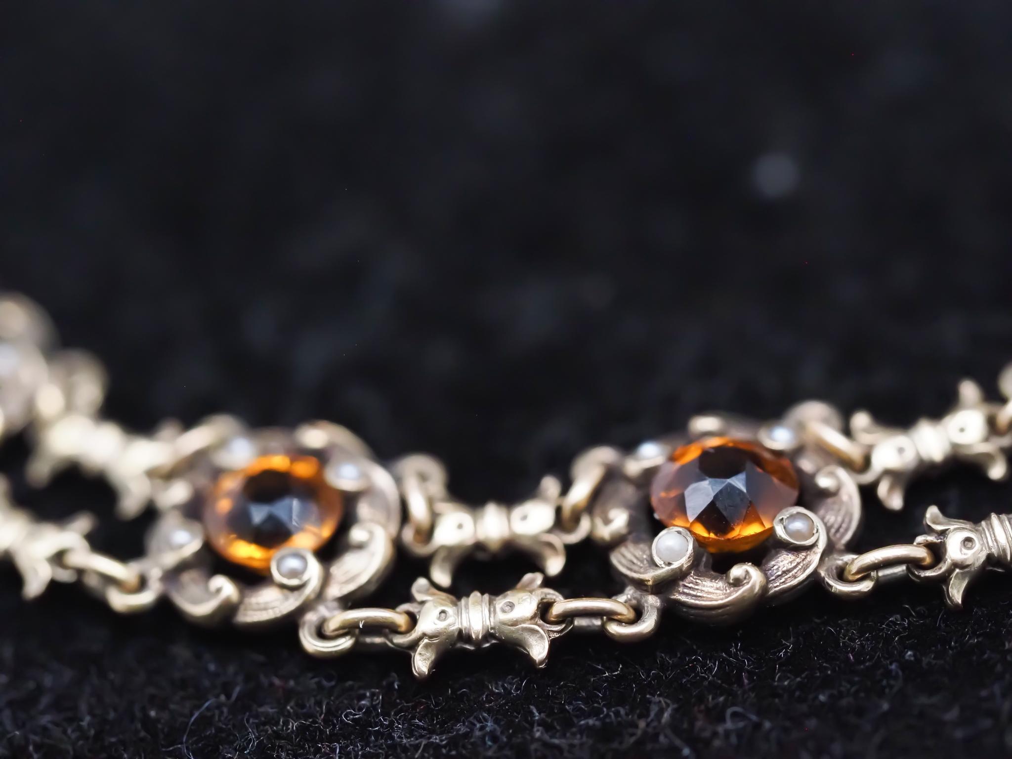 Bracelet Art nouveau des années 1900 en or jaune 14 carats et citrine Pour femmes en vente