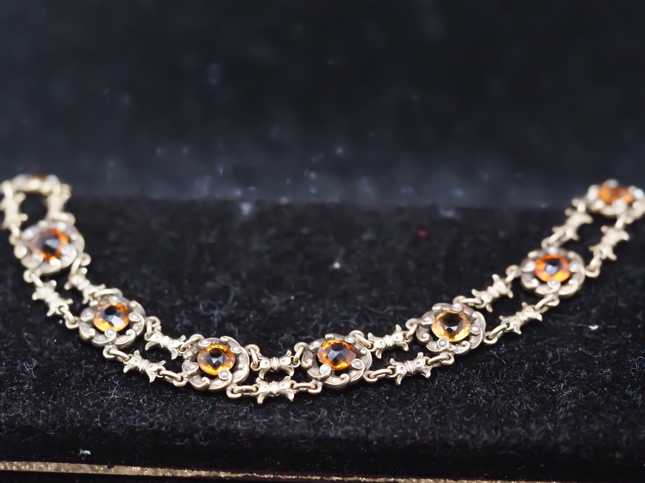 Bracelet Art nouveau des années 1900 en or jaune 14 carats et citrine en vente 1
