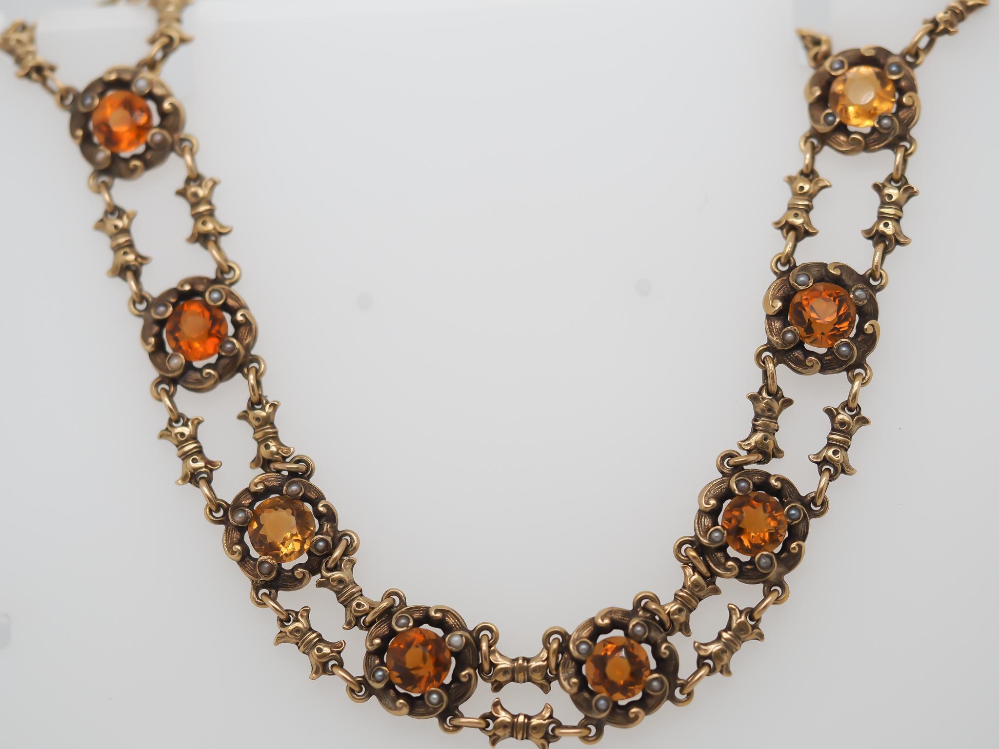 Bracelet Art nouveau des années 1900 en or jaune 14 carats et citrine en vente 2