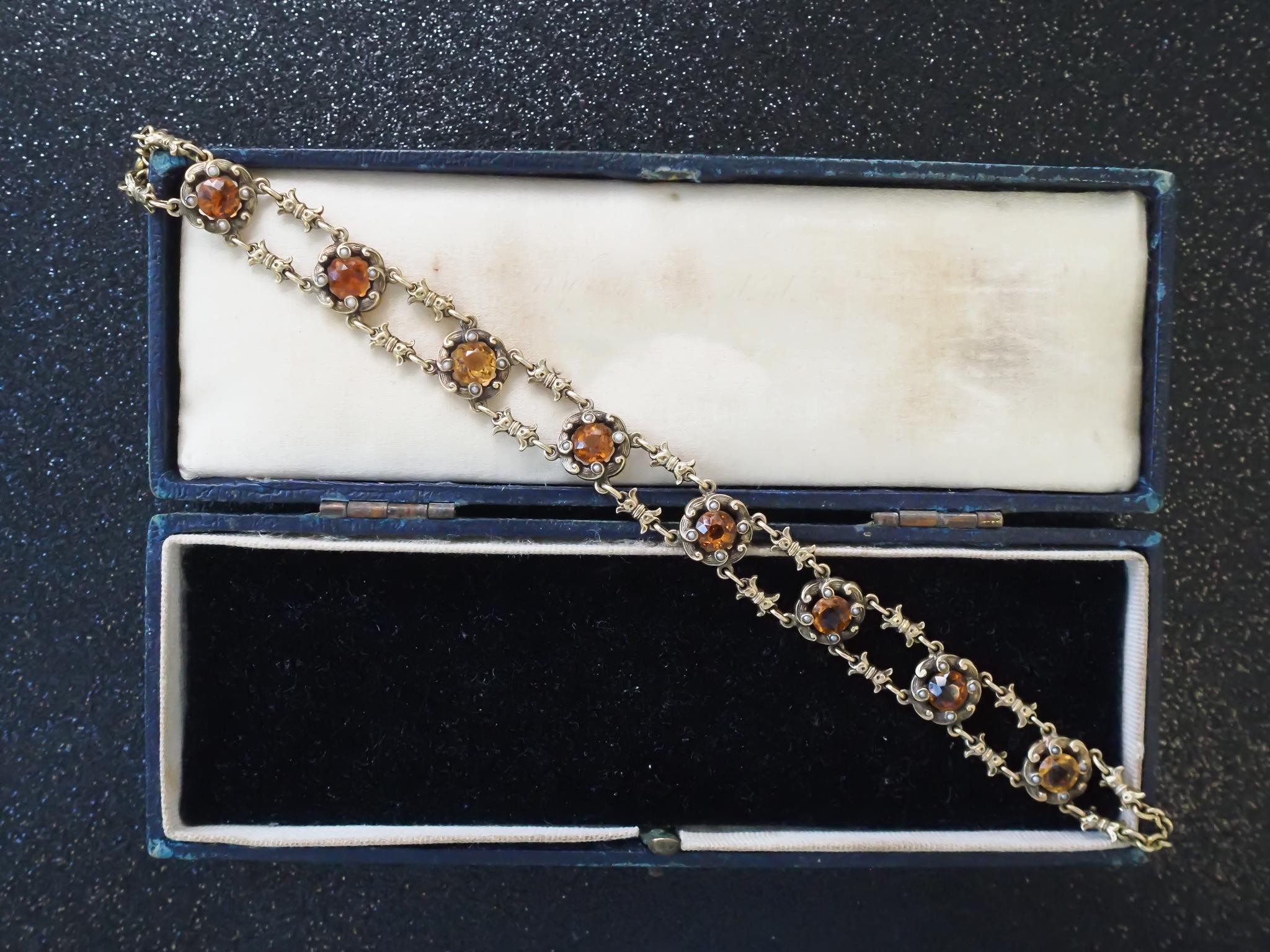 Bracelet Art nouveau des années 1900 en or jaune 14 carats et citrine en vente 3
