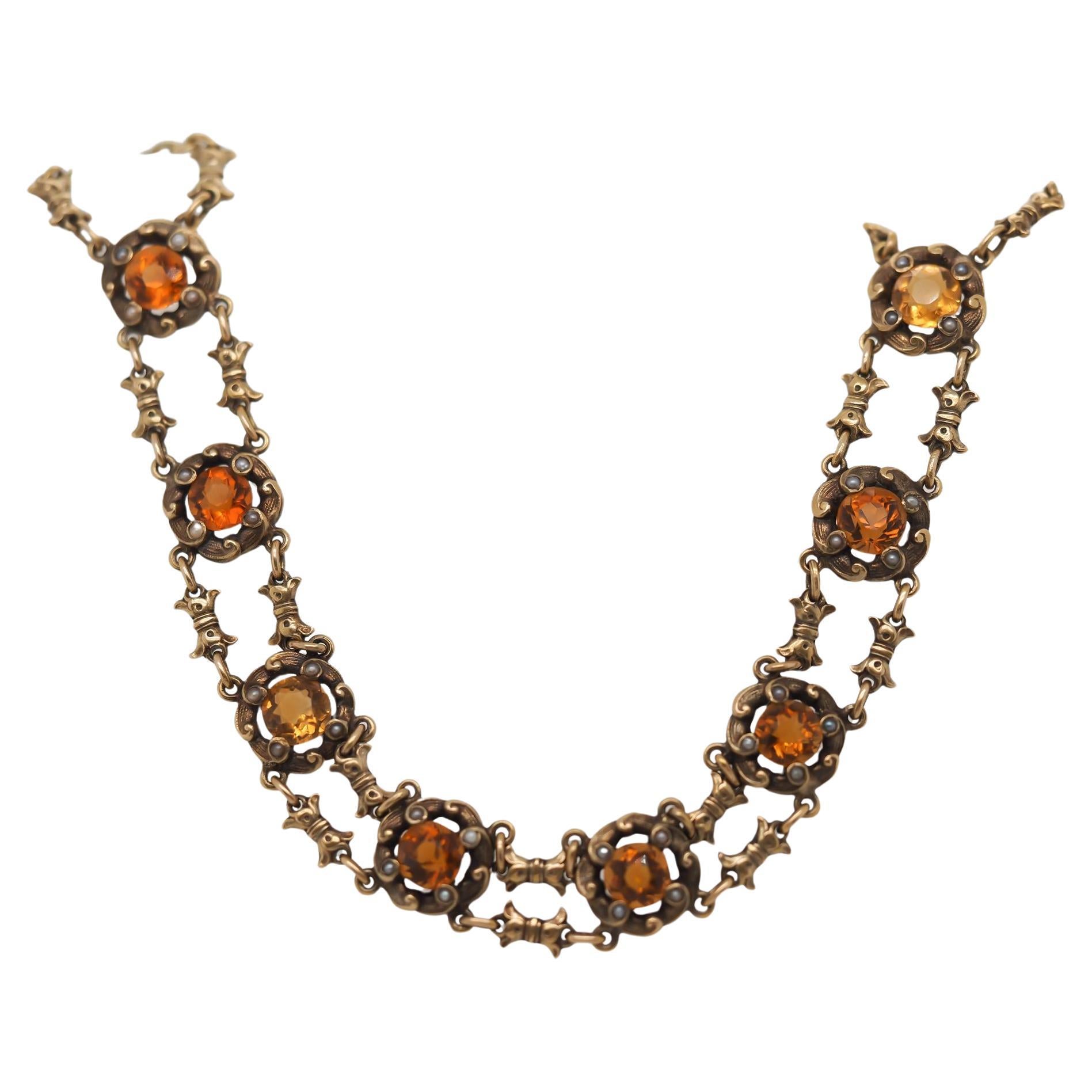 1900er Jahre Art Nouveau 14K Gelbgold und Citrin-Armband