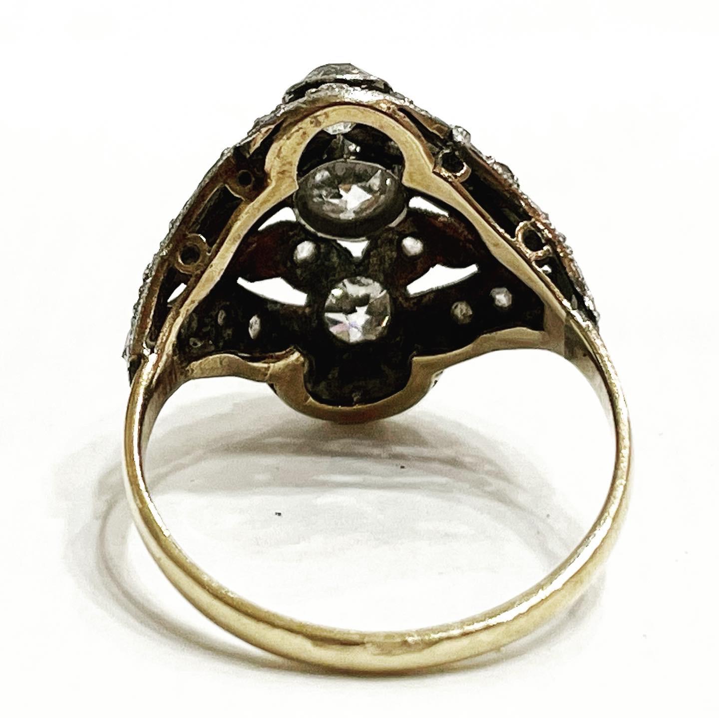 Old European Cut 1900s Art Nouveau 3 Stones Yellow Gold Platinum Diamond Ring Antique Bridal Ring