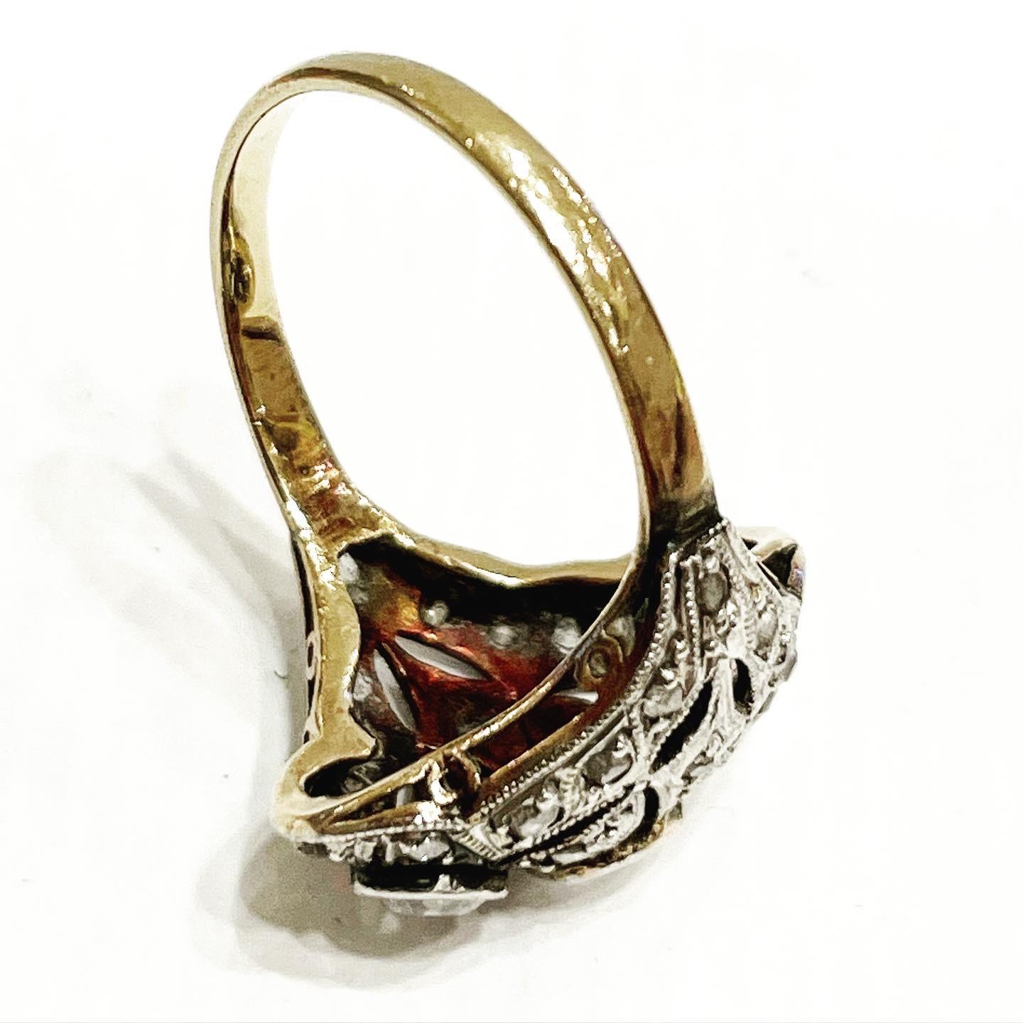 Women's or Men's 1900s Art Nouveau 3 Stones Yellow Gold Platinum Diamond Ring Antique Bridal Ring