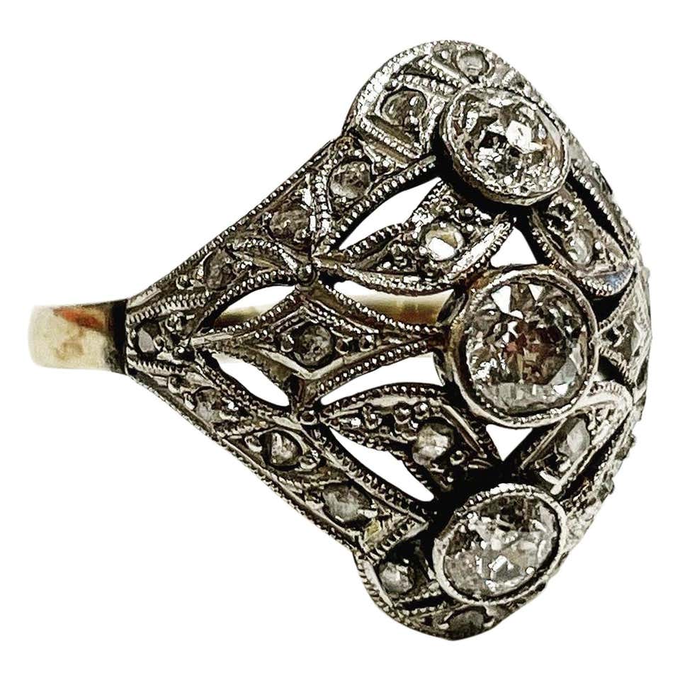 1900s Art Nouveau 18K Yellow Gold Diamond Engagement Ring Antique ...