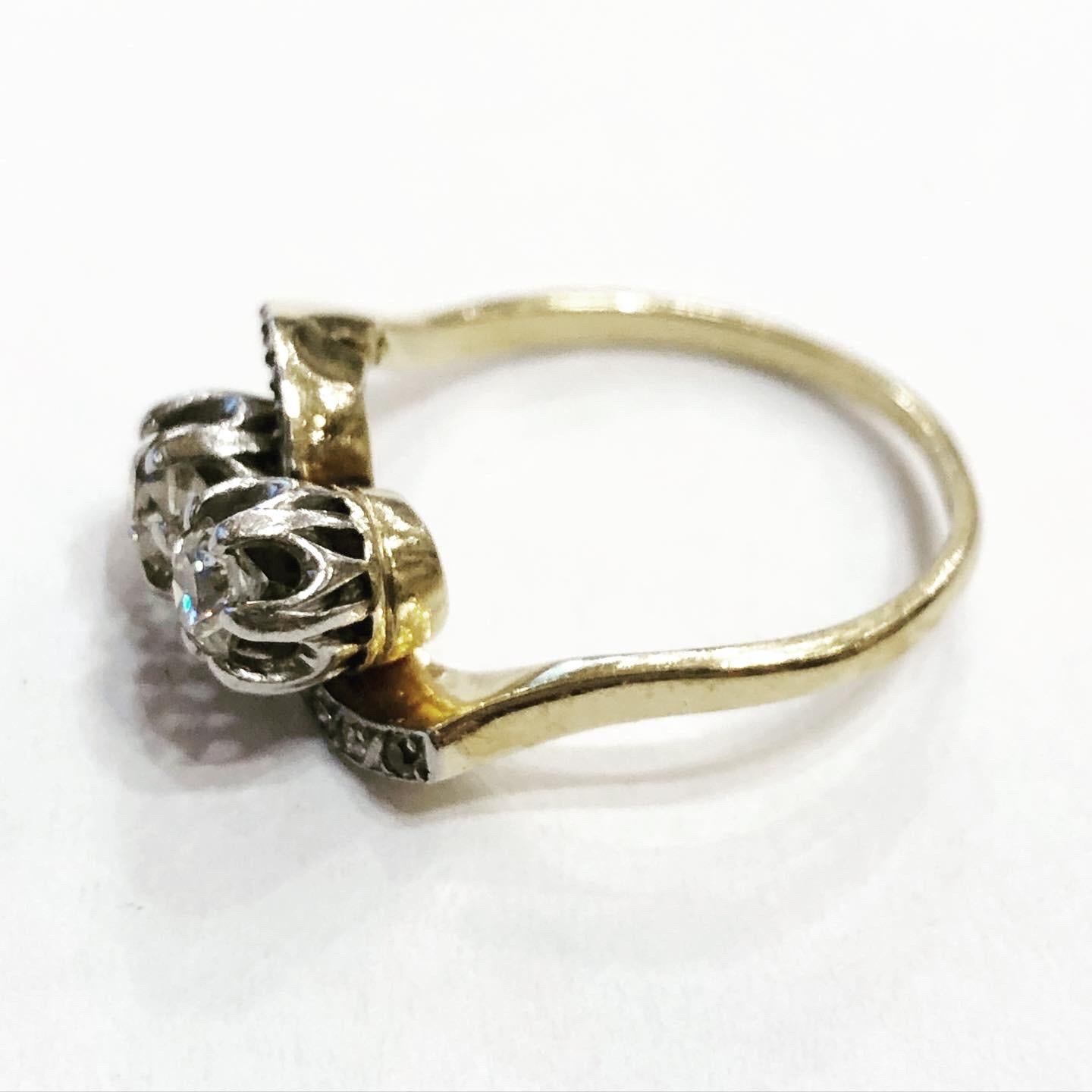 1930s Art Nouveau 18K Yellow Gold Diamond Engagement Bridal Ring 4