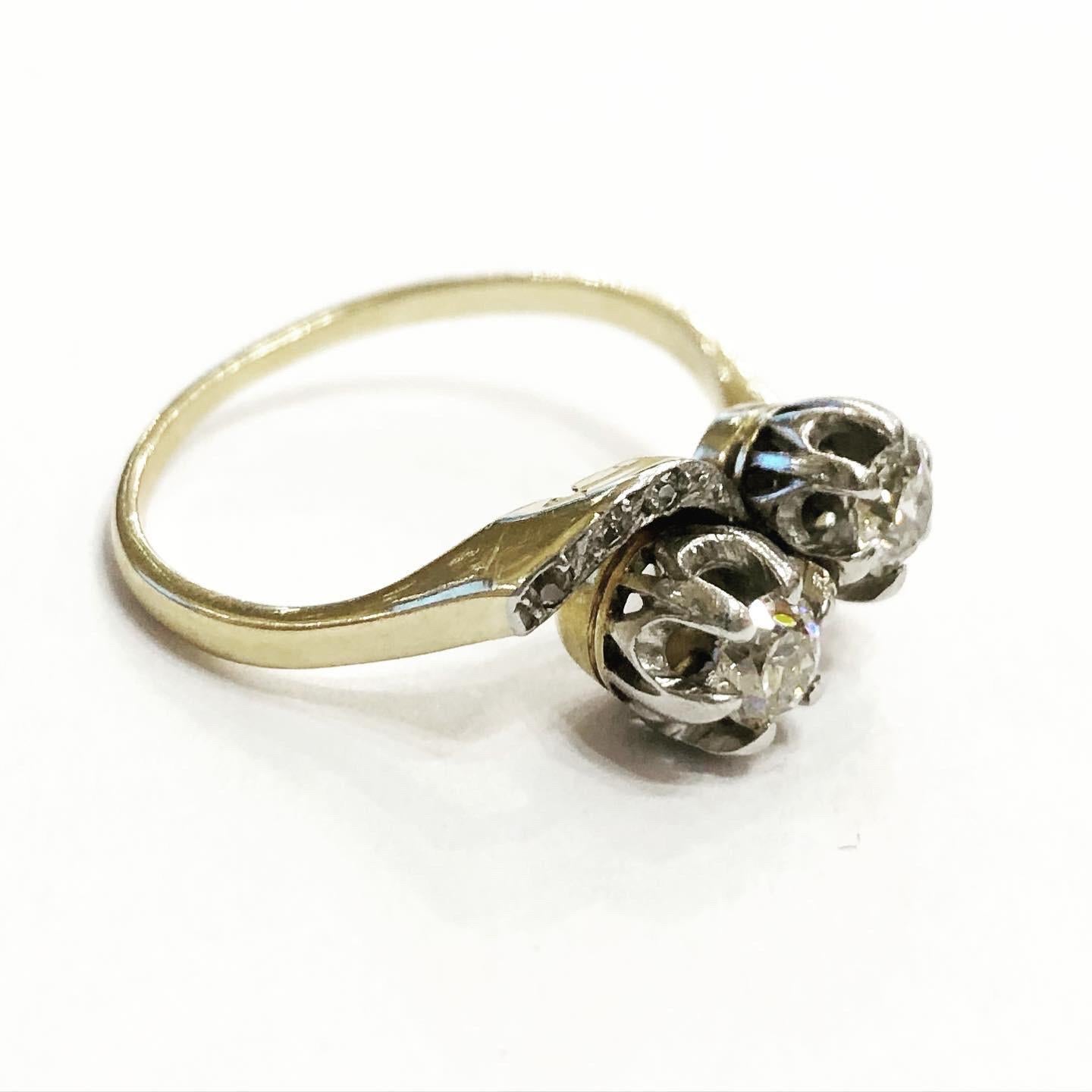 Art Deco 1930s Art Nouveau 18K Yellow Gold Diamond Engagement Bridal Ring
