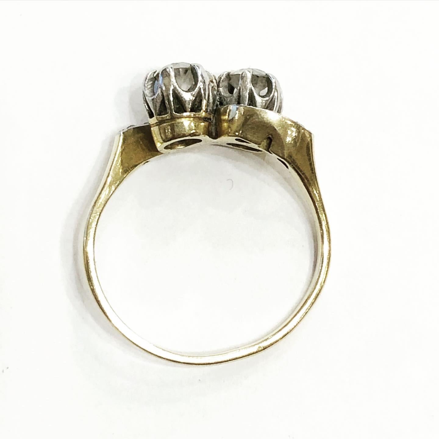 Old European Cut 1930s Art Nouveau 18K Yellow Gold Diamond Engagement Bridal Ring