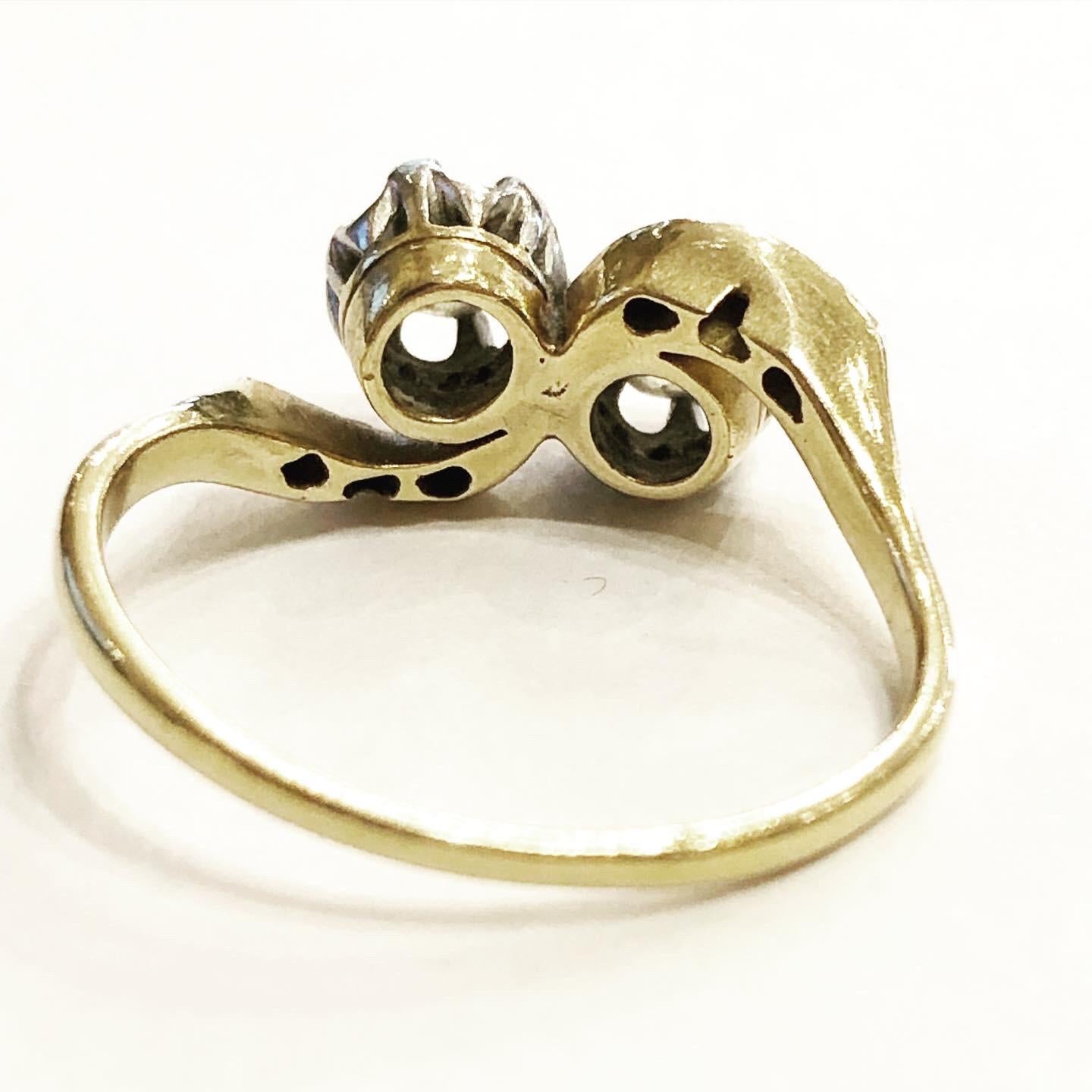 1930s Art Nouveau 18K Yellow Gold Diamond Engagement Bridal Ring In Good Condition In Pamplona, Navarra