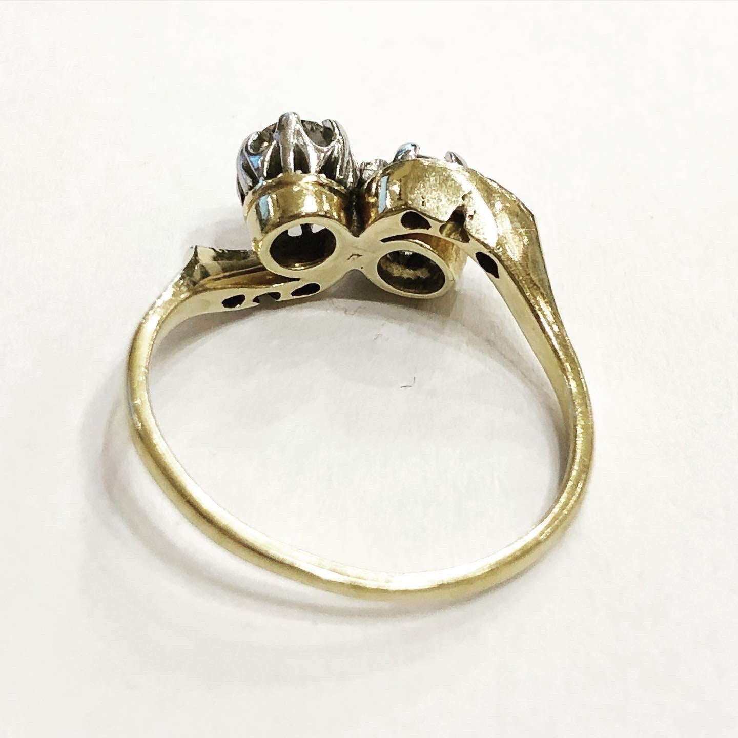 1930s Art Nouveau 18K Yellow Gold Diamond Engagement Bridal Ring 3