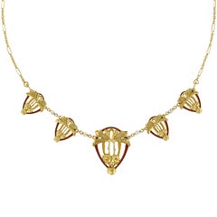 1900s Art Nouveau Gold Natural Pearl Enamel Drapery Necklace