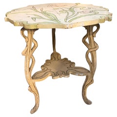 1900s Art Nouveau Lacquered Wood Sicilian Round Coffee Table