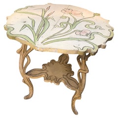1900s Art Nouveau Lacquered Wood Sicilian Round Coffee Table