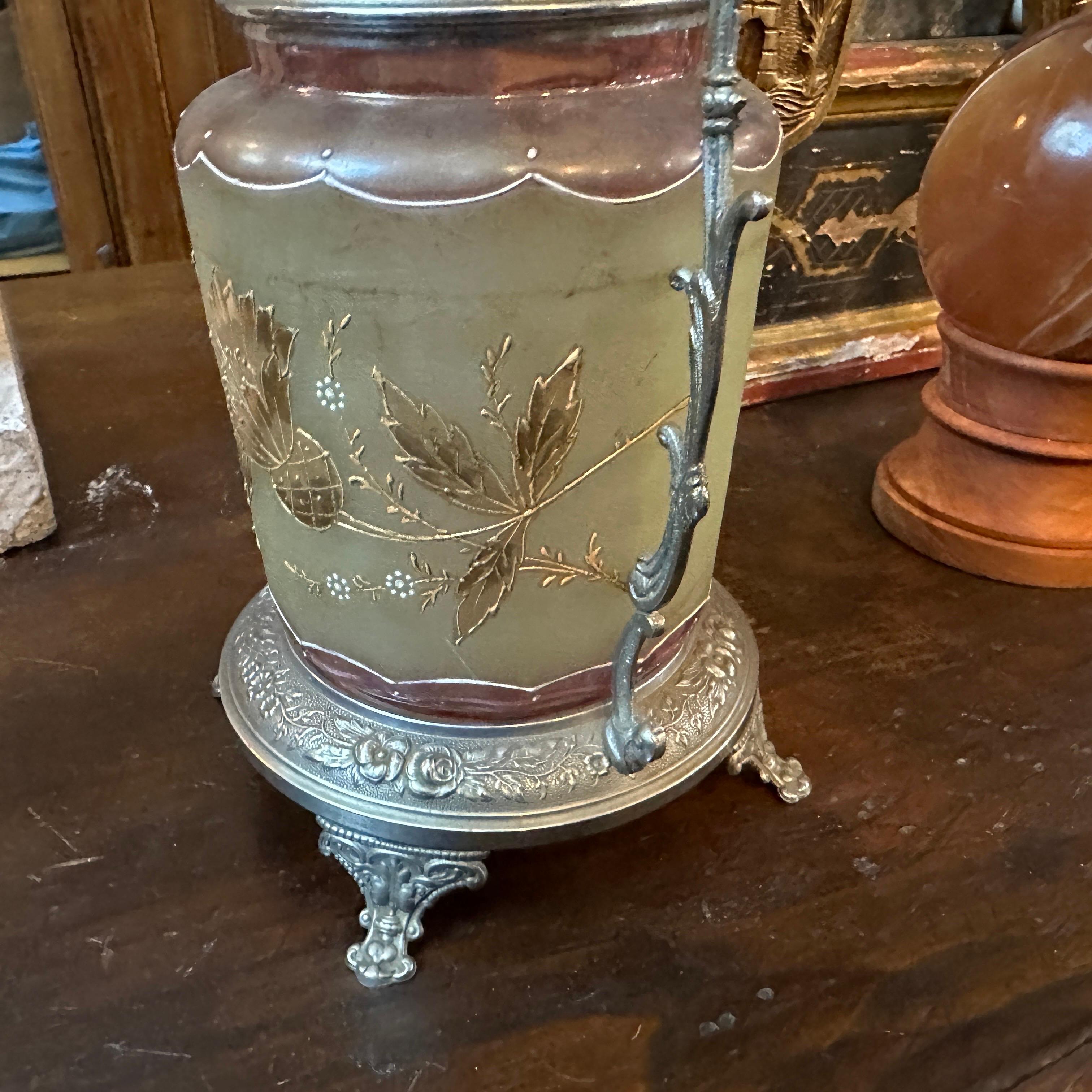 Caja de galletas francesa de metal y cristal Art Nouveau en Bueno estado para la venta en Catania, Sicilia